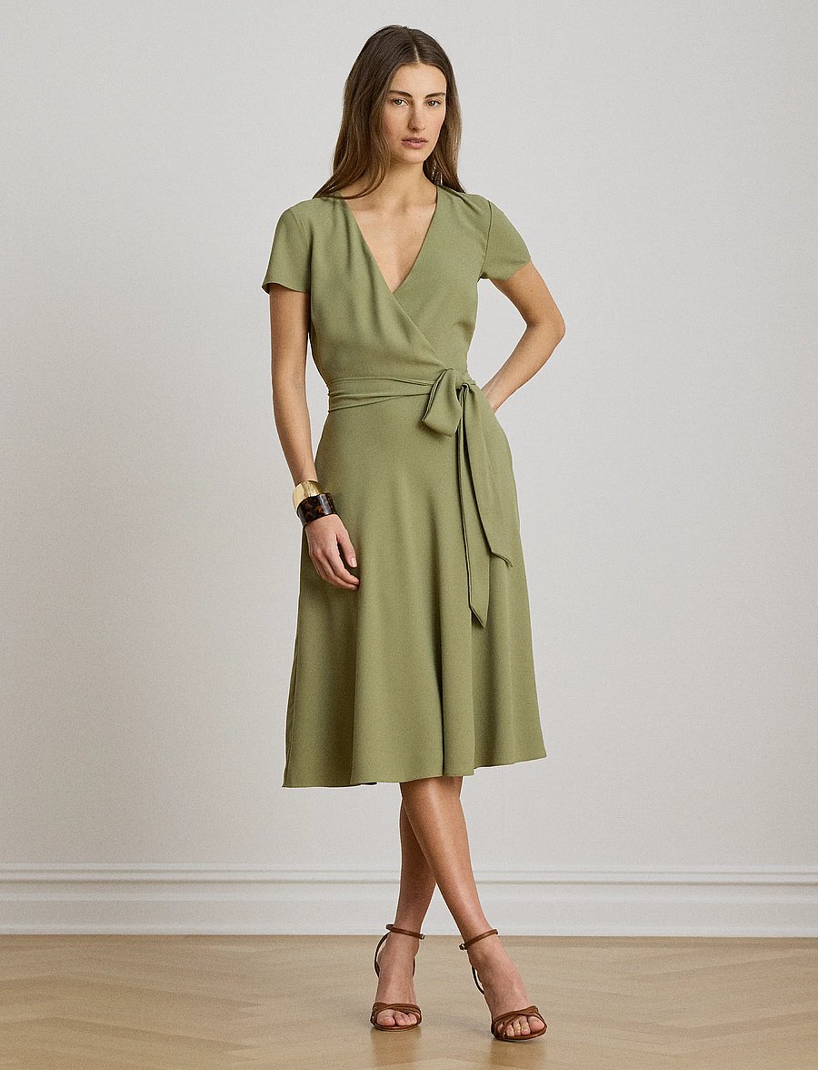Lauren Ralph Lauren - Belted Georgette Surplice Dress - hõlmikkleidid - light agave - 5