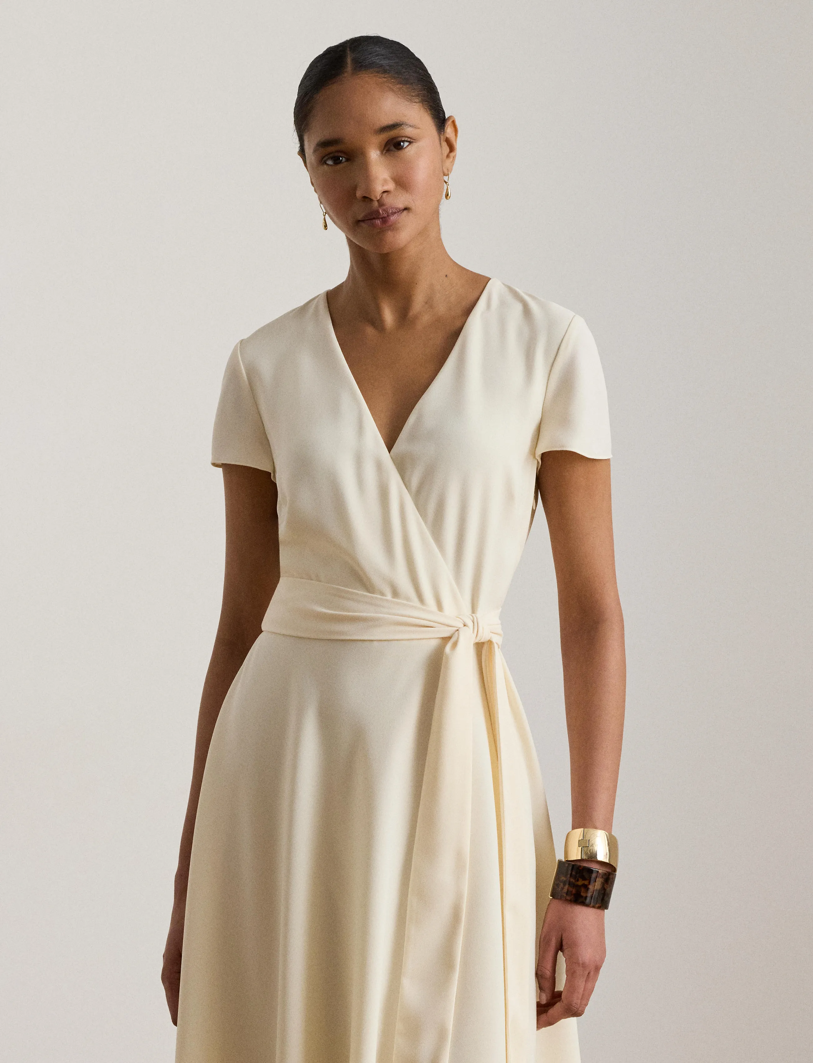 Lauren Ralph Lauren Belted Georgette Surplice Dress - Mekot - MASCARPONE CREAM / cream
