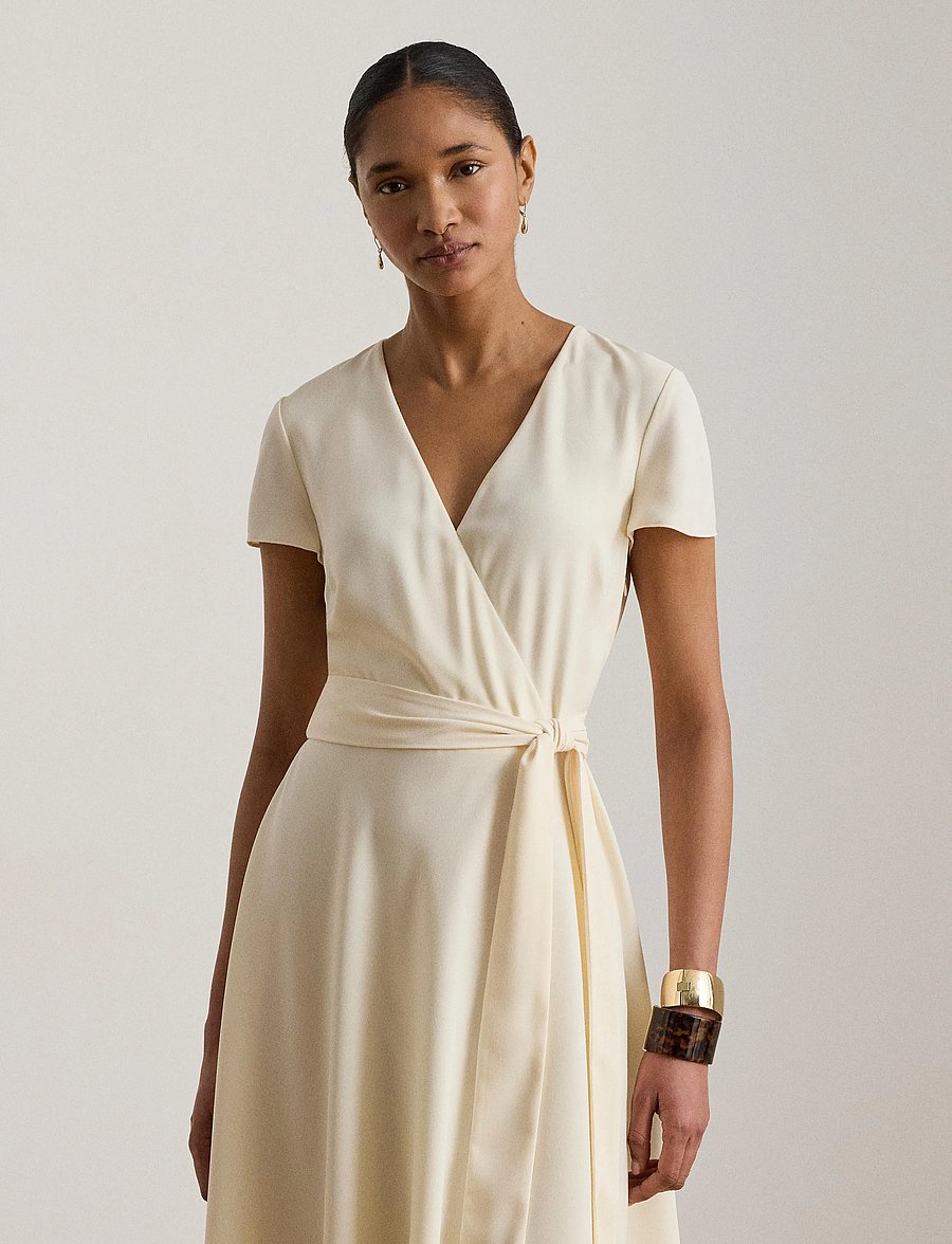 Lauren Ralph Lauren - Belted Georgette Surplice Dress - hõlmikkleidid - mascarpone cream - 0