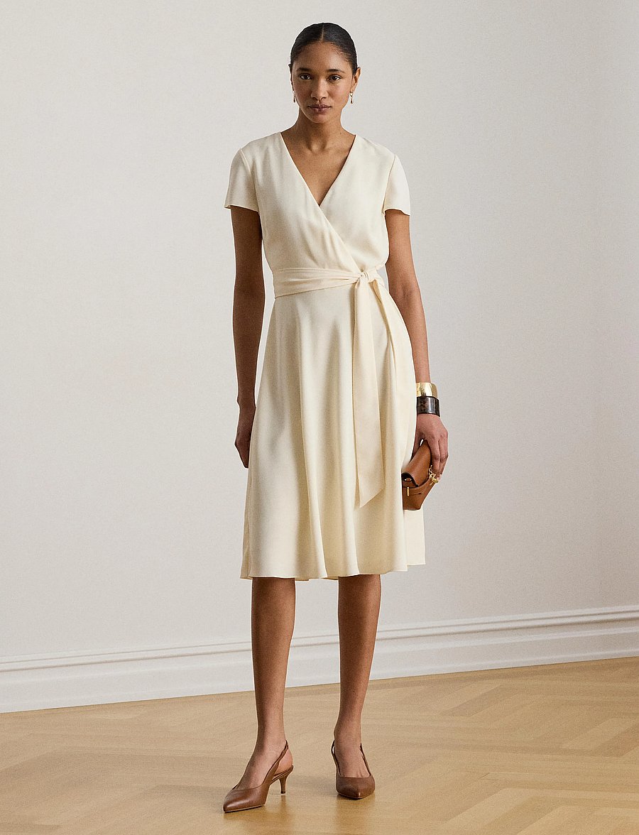 Lauren Ralph Lauren - Belted Georgette Surplice Dress - hõlmikkleidid - mascarpone cream - 3