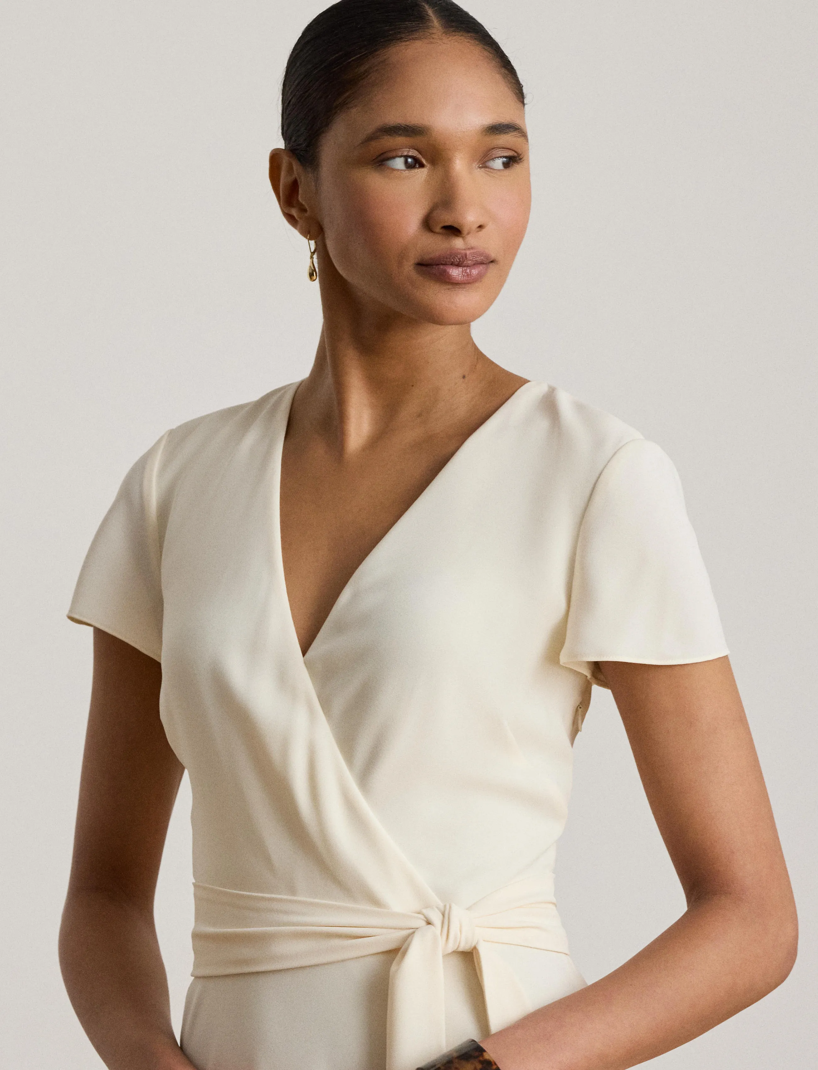 Lauren Ralph Lauren - Belted Georgette Surplice Dress - omlottklänningar - mascarpone cream - 4