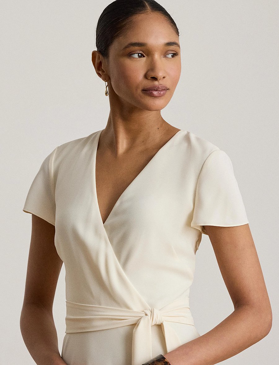 Lauren Ralph Lauren - Belted Georgette Surplice Dress - hõlmikkleidid - mascarpone cream - 4