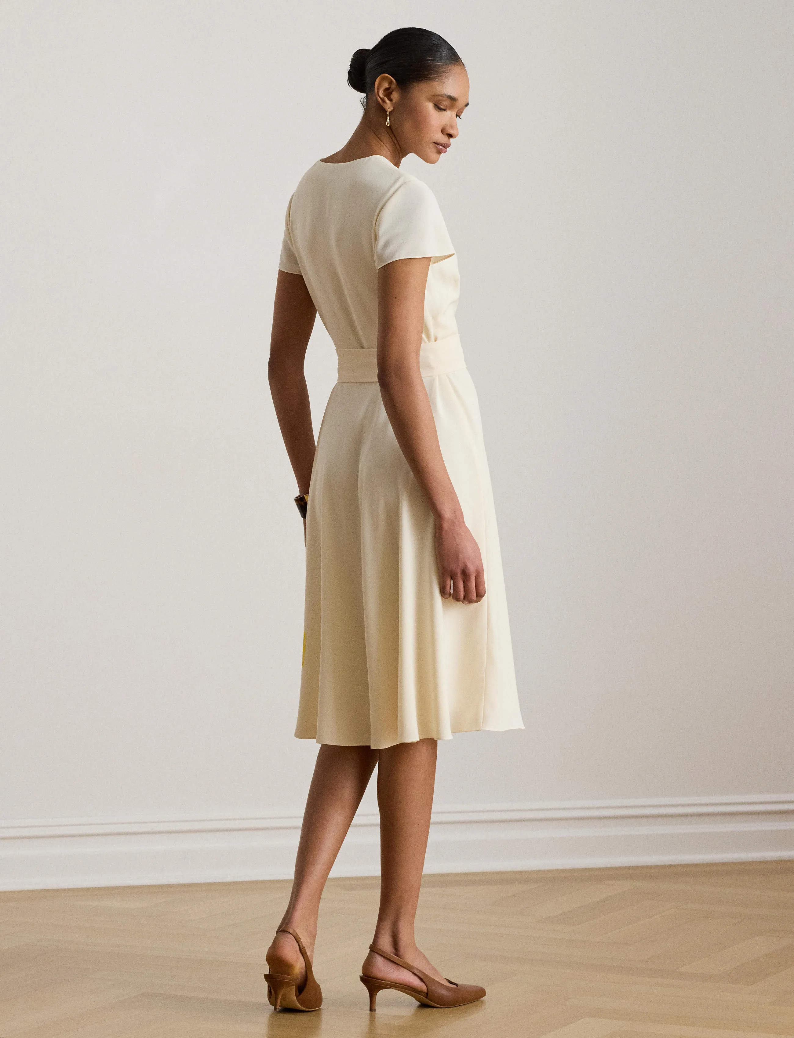 Lauren Ralph Lauren - Belted Georgette Surplice Dress - omlottklänningar - mascarpone cream - 5
