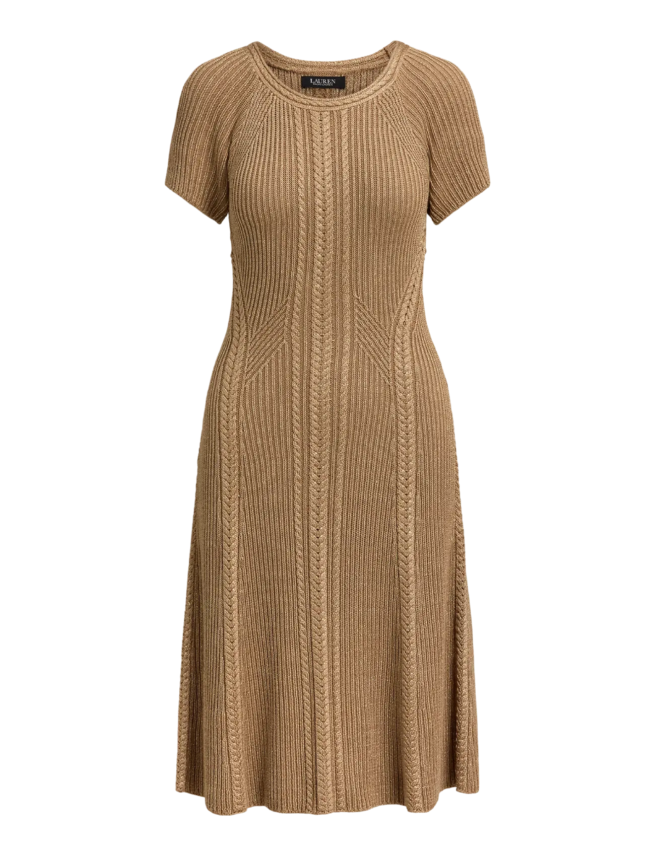Lauren Ralph Lauren - Cable & Rib-Knit Short-Sleeve Dress - strickkleider - lauren gold metal - 1