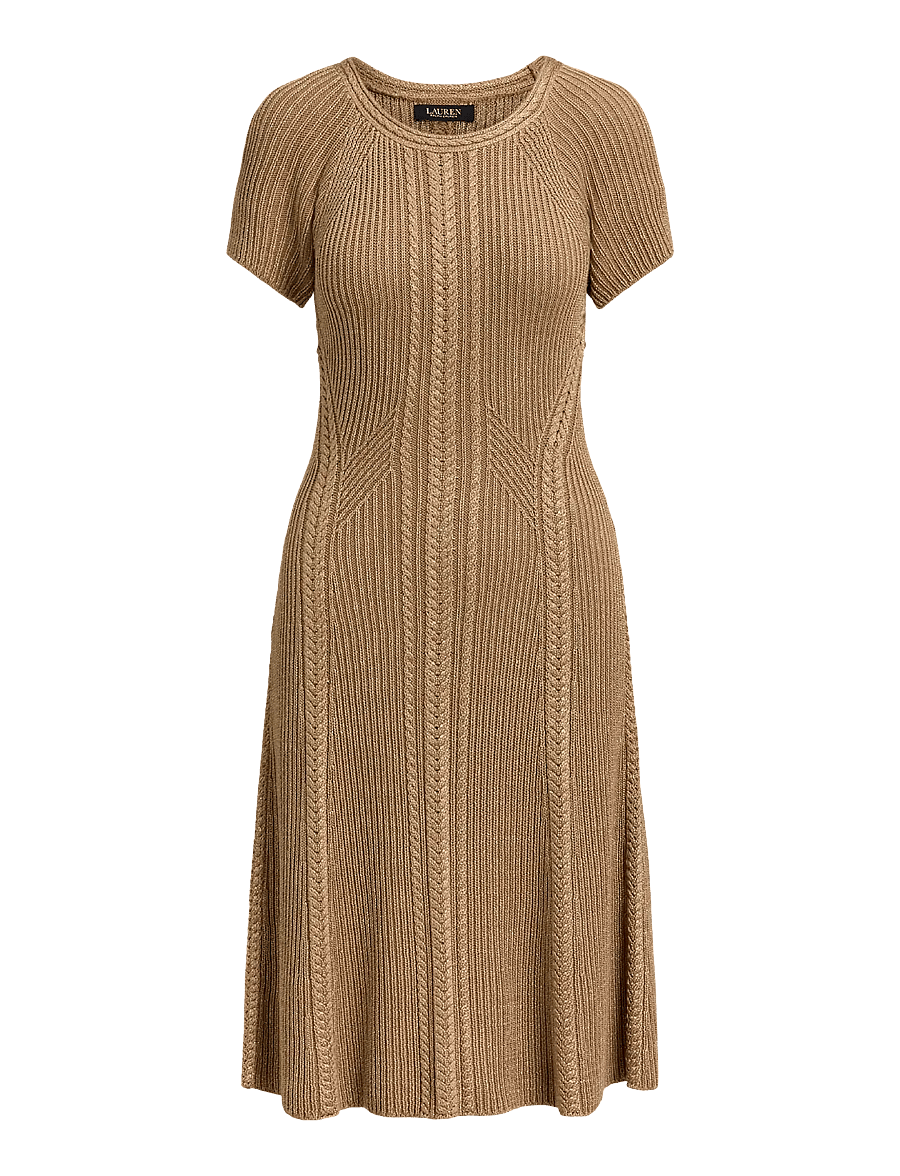 Lauren Ralph Lauren - Cable & Rib-Knit Short-Sleeve Dress - strickkleider - lauren gold metal - 1