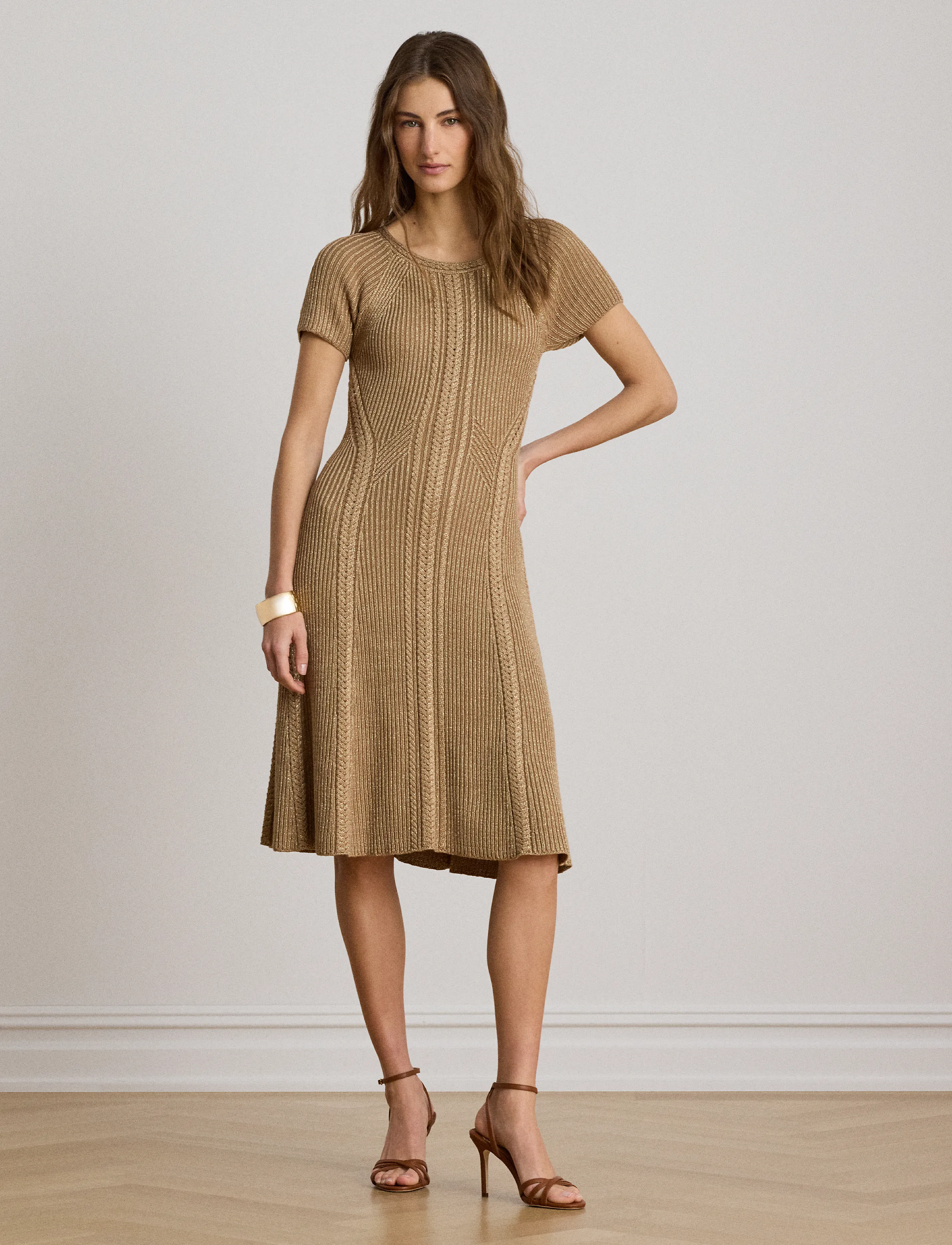 Cable & Rib-Knit Short-Sleeve Dress 4