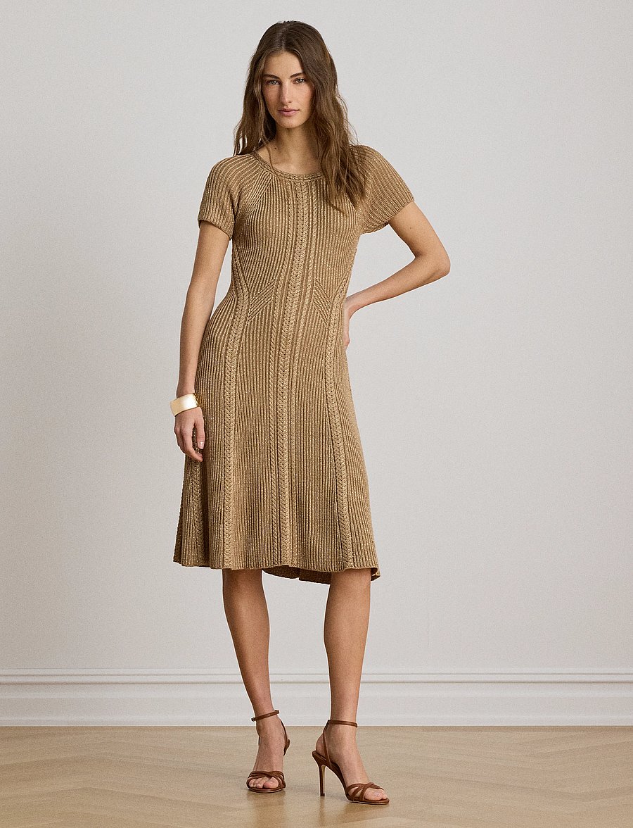 Lauren Ralph Lauren - Cable & Rib-Knit Short-Sleeve Dress - strickkleider - lauren gold metal - 4