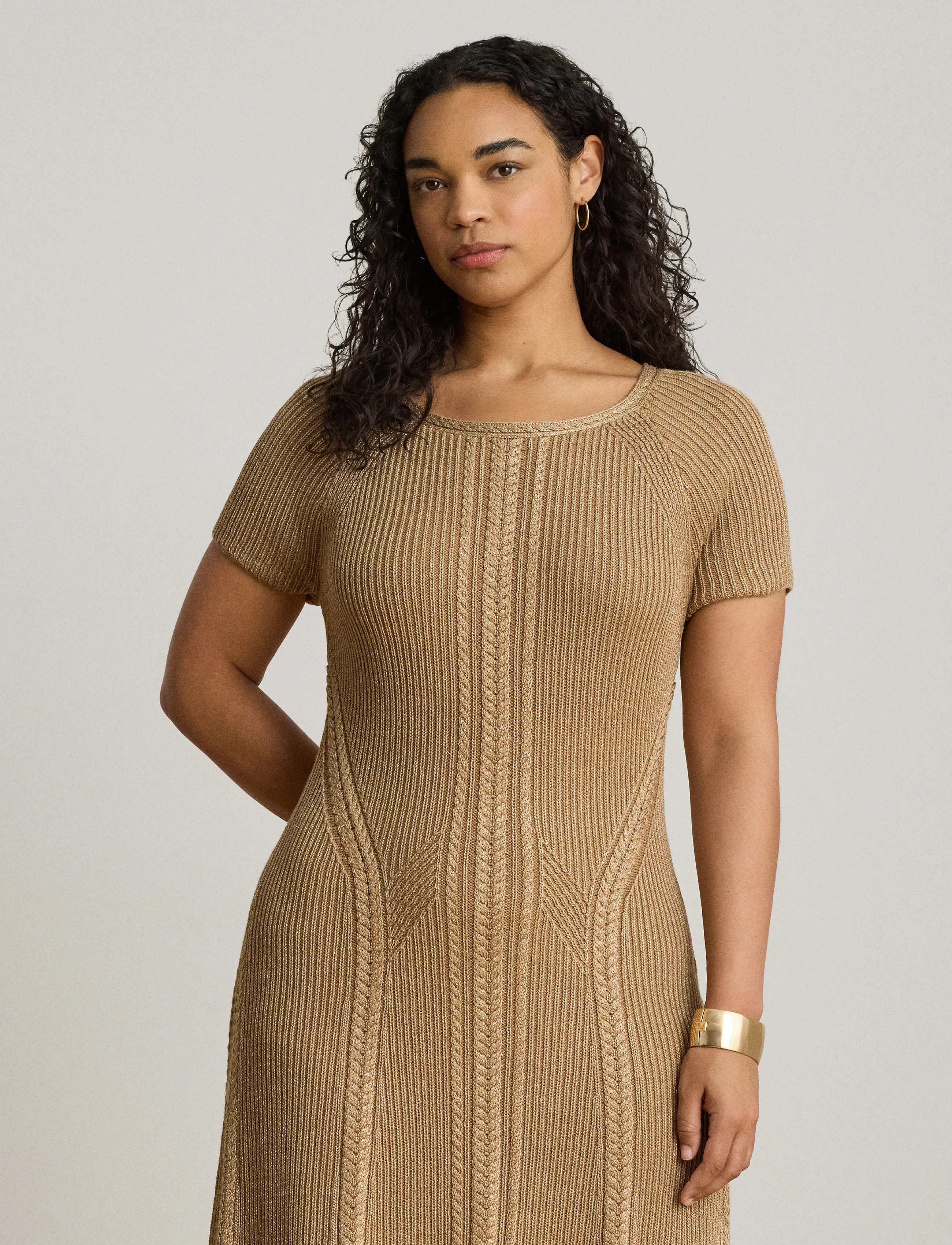 Cable & Rib-Knit Short-Sleeve Dress 6