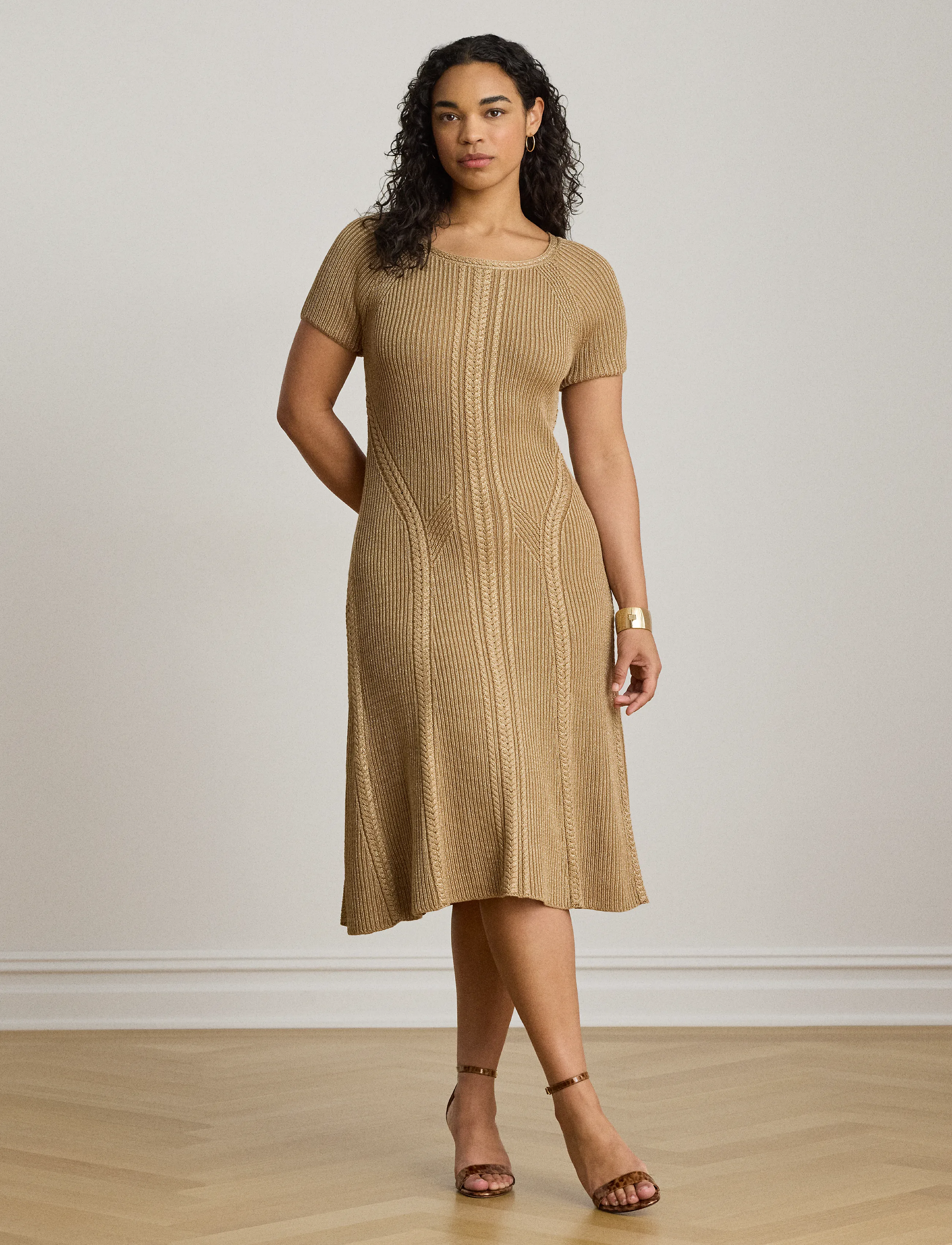 Cable & Rib-Knit Short-Sleeve Dress 7