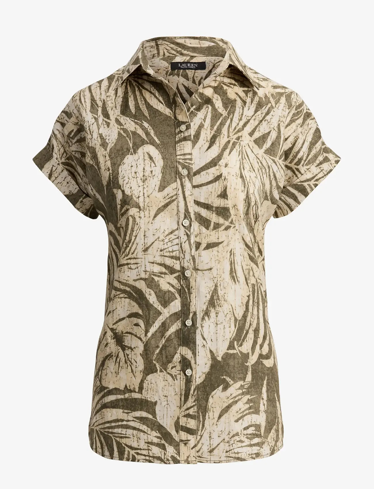 Lauren Ralph Lauren - Relaxed Fit Print Short-Sleeve Shirt - hørskjorter - olive multi - 1