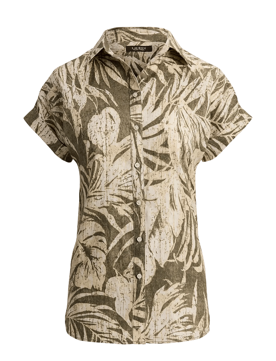Lauren Ralph Lauren - Relaxed Fit Print Short-Sleeve Shirt - lininiai marškiniai - olive multi - 1