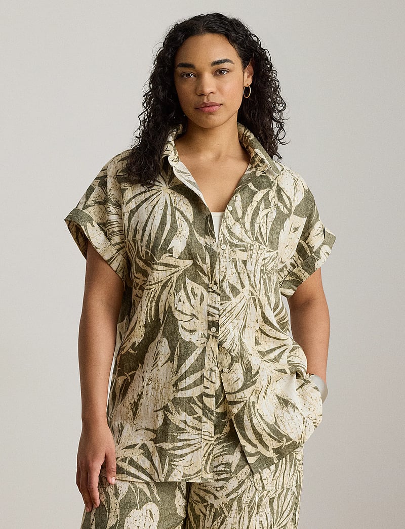 Lauren Ralph Lauren - Relaxed Fit Print Short-Sleeve Shirt - hørskjorter - olive multi - 0