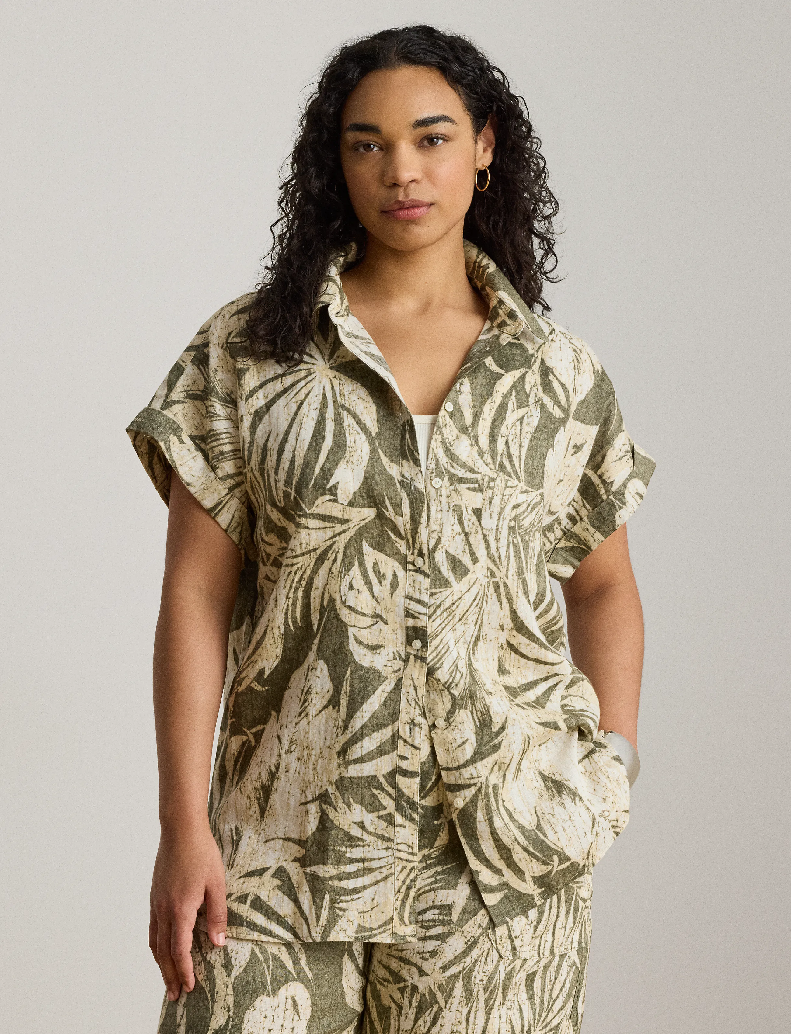Lauren Ralph Lauren Relaxed Fit Print Short-Sleeve Shirt - Tøj - OLIVE MULTI / green