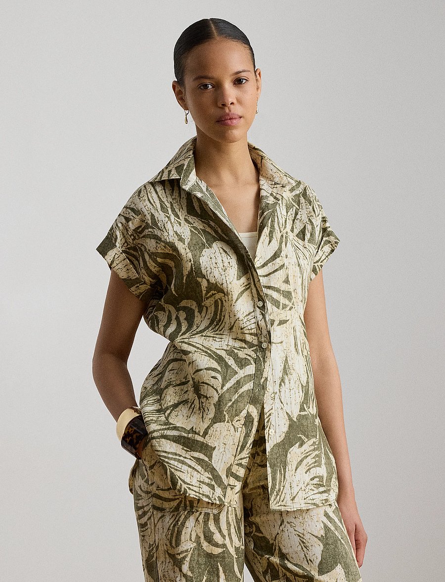 Lauren Ralph Lauren - Relaxed Fit Print Short-Sleeve Shirt - lininiai marškiniai - olive multi - 3