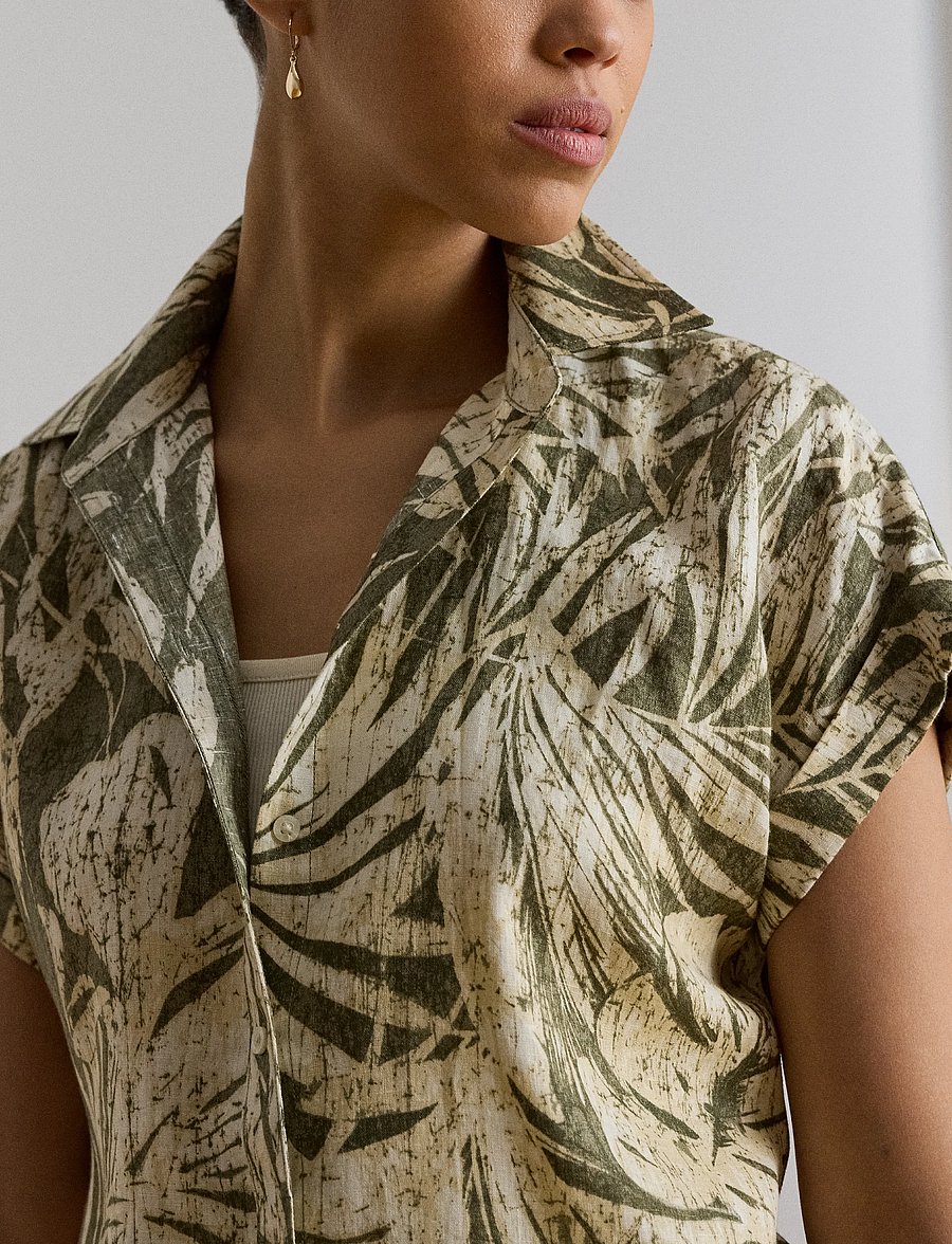 Lauren Ralph Lauren - Relaxed Fit Print Short-Sleeve Shirt - lininiai marškiniai - olive multi - 5