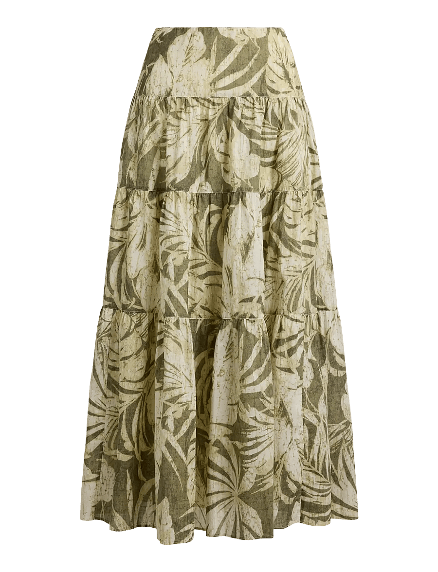 Lauren Ralph Lauren - Palm-Frond-Print Voile Tiered Skirt - maxi röcke - olive multi - 1