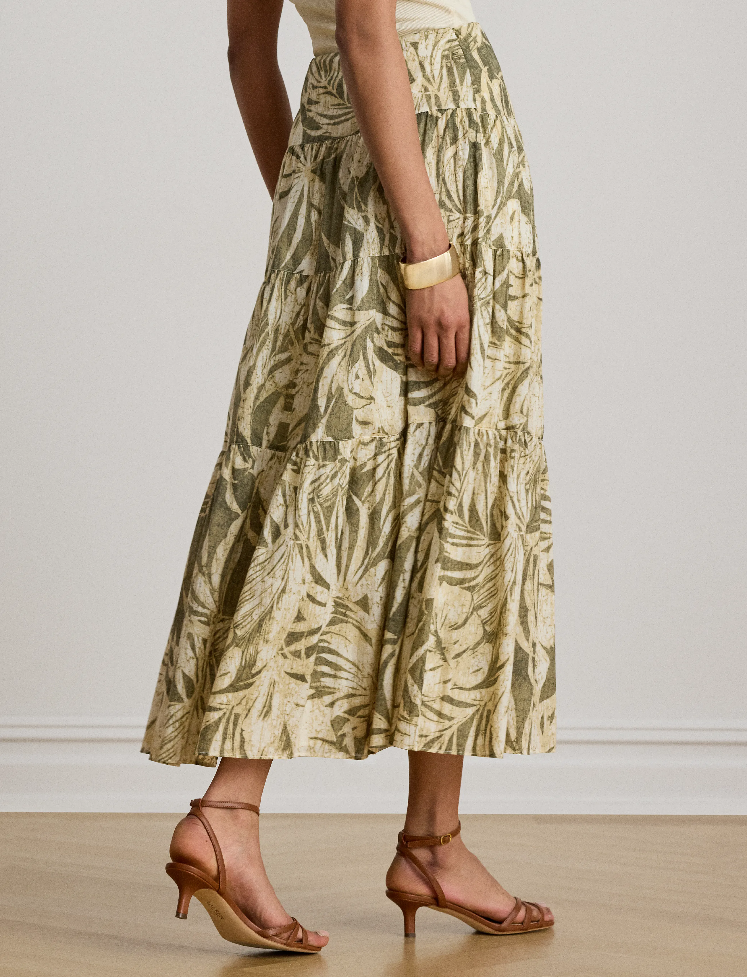 Lauren Ralph Lauren - Palm-Frond-Print Voile Tiered Skirt - maxi röcke - olive multi - 2