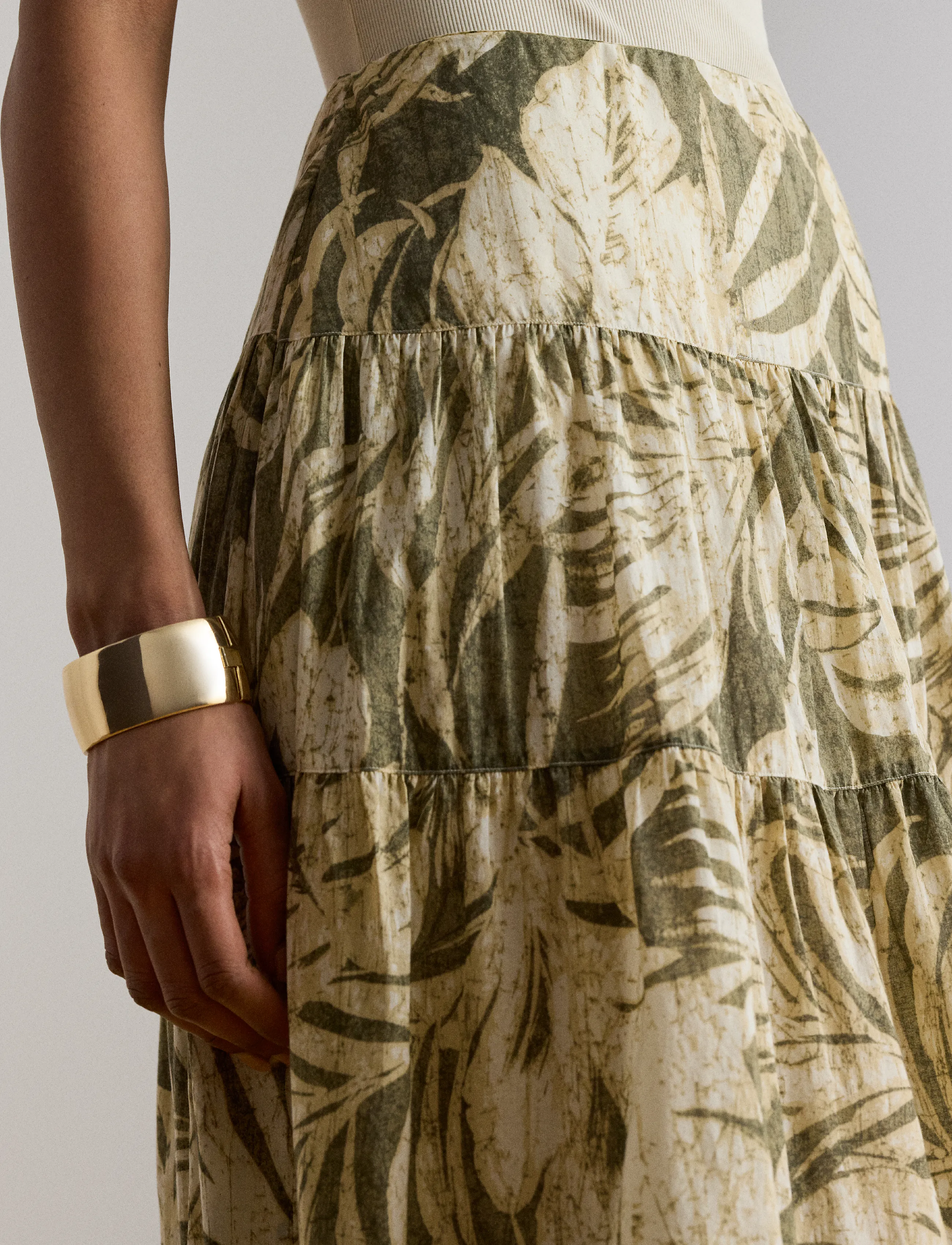 Lauren Ralph Lauren - Palm-Frond-Print Voile Tiered Skirt - maxi röcke - olive multi - 3