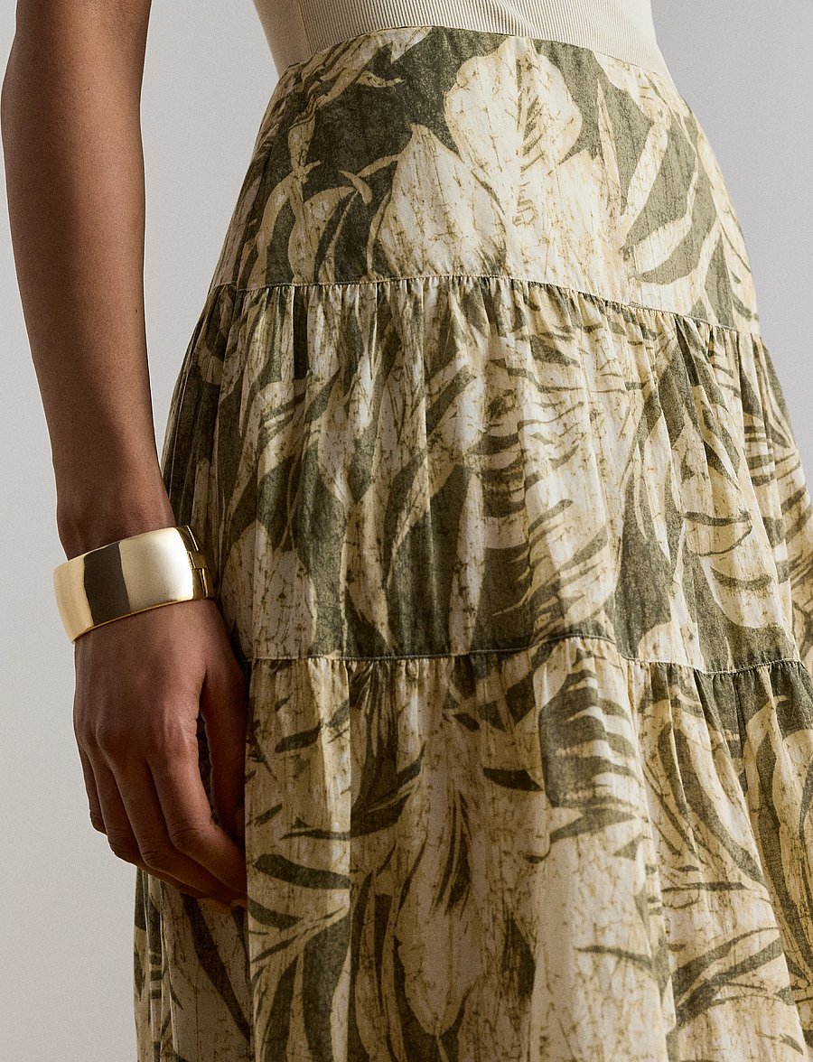 Lauren Ralph Lauren - Palm-Frond-Print Voile Tiered Skirt - maxi röcke - olive multi - 3