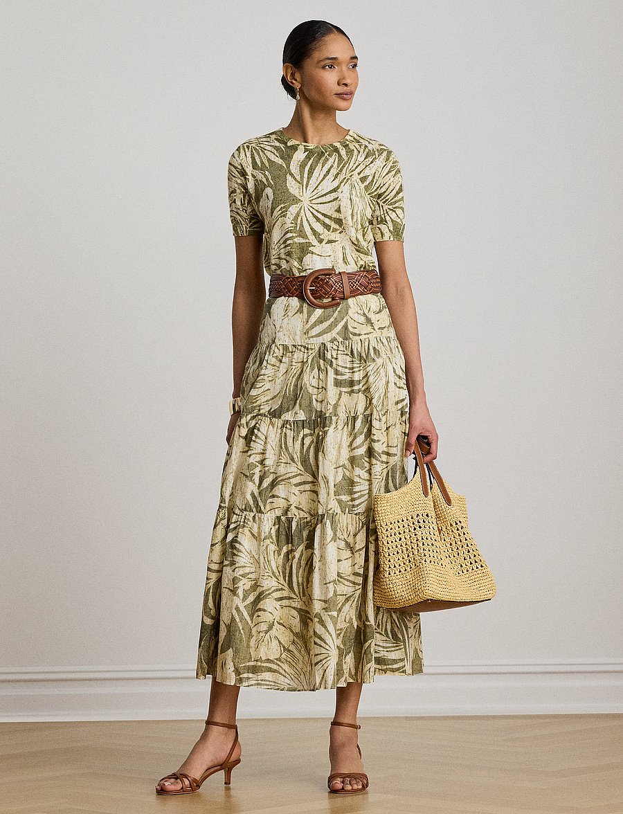 Lauren Ralph Lauren - Palm-Frond-Print Voile Tiered Skirt - maxi röcke - olive multi - 4