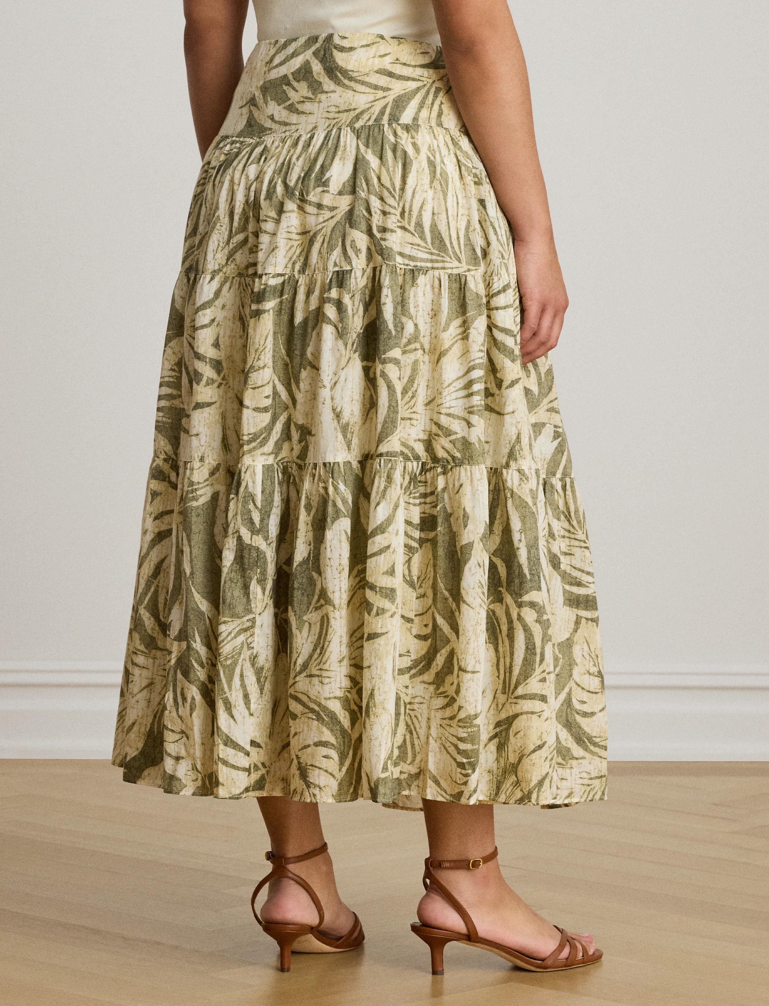 Lauren Ralph Lauren - Palm-Frond-Print Voile Tiered Skirt - maxi röcke - olive multi - 5