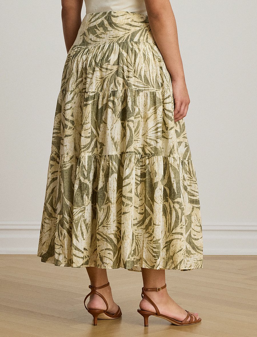 Lauren Ralph Lauren - Palm-Frond-Print Voile Tiered Skirt - maxi röcke - olive multi - 5