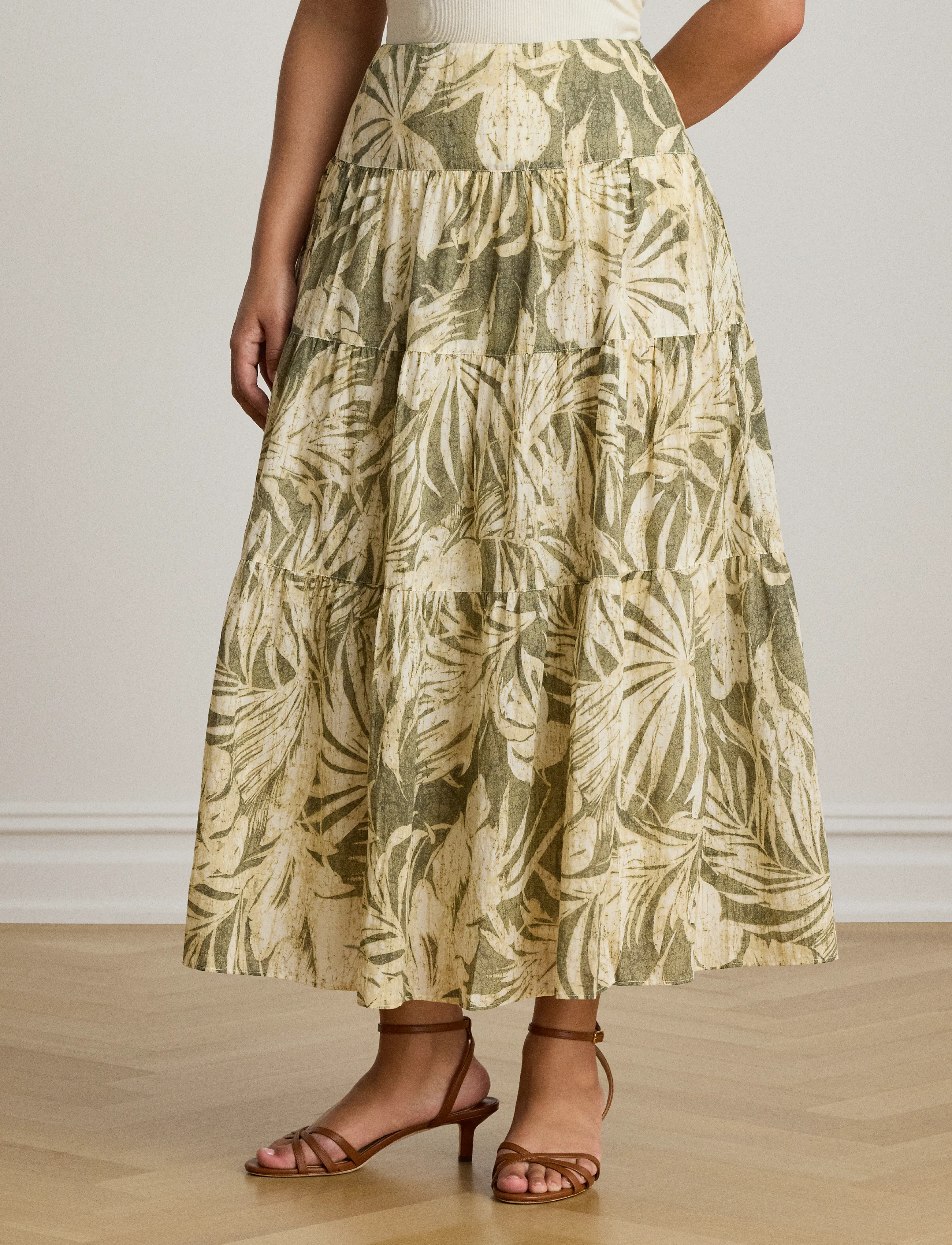 Lauren Ralph Lauren Palm-Frond-Print Voile Tiered Skirt - Lauren Ralph Lauren - OLIVE MULTI / khaki/green