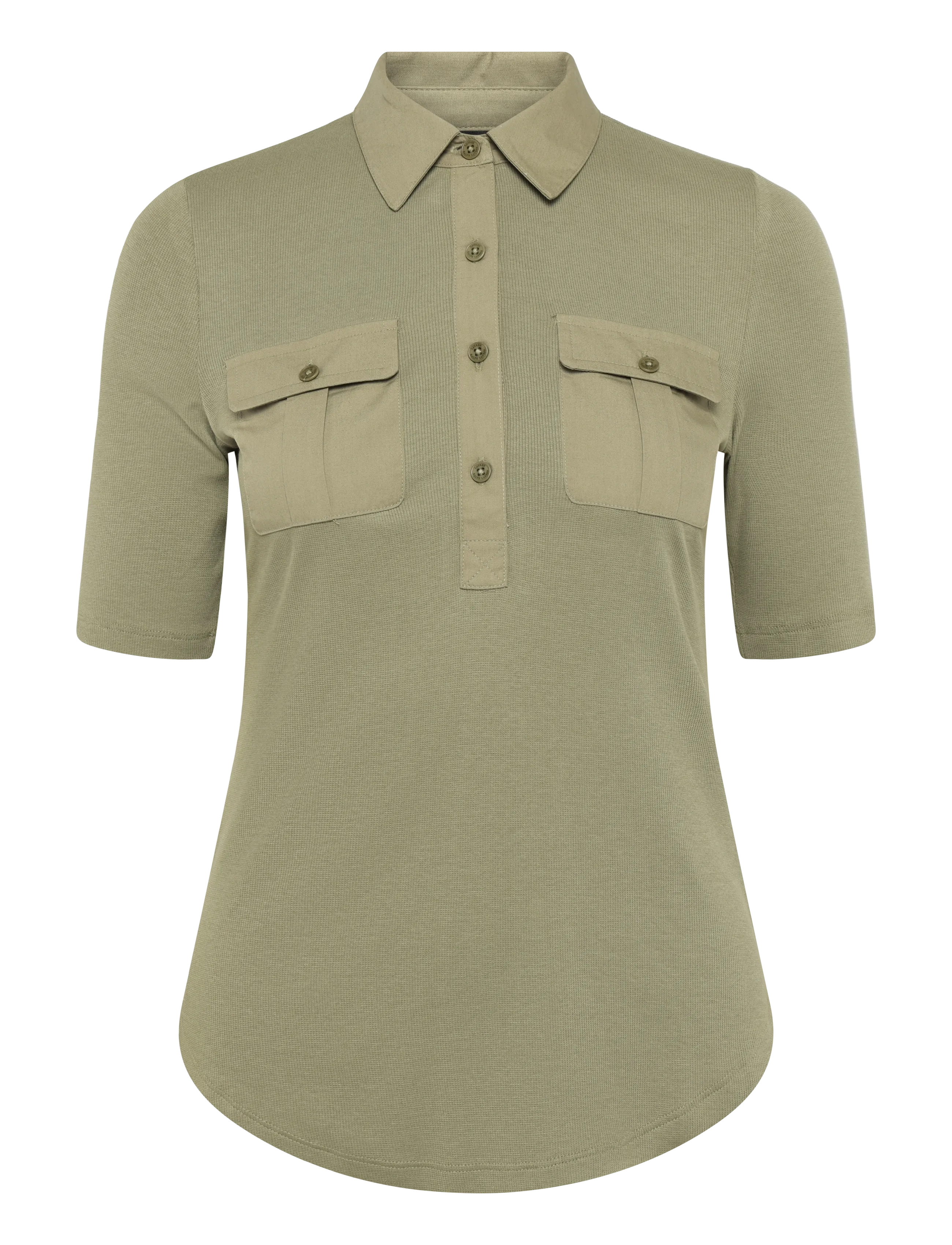 Lauren Ralph Lauren Rib-Knit Elbow-Sleeve Collared Top - New arrivals - LIGHT AGAVE / khaki/green