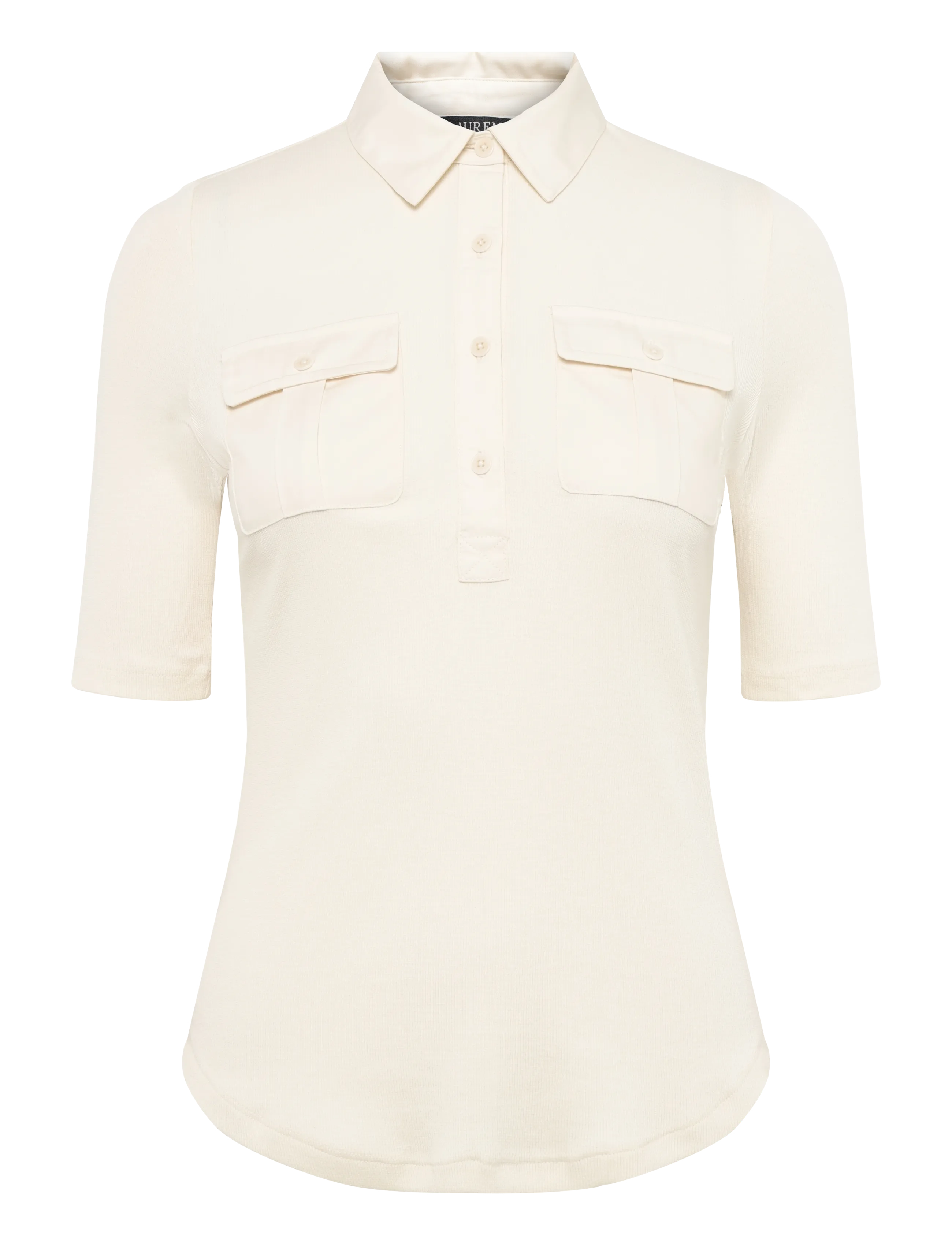 Lauren Ralph Lauren - Rib-Knit Elbow-Sleeve Collared Top - t-särgid - mascarpone cream - 1