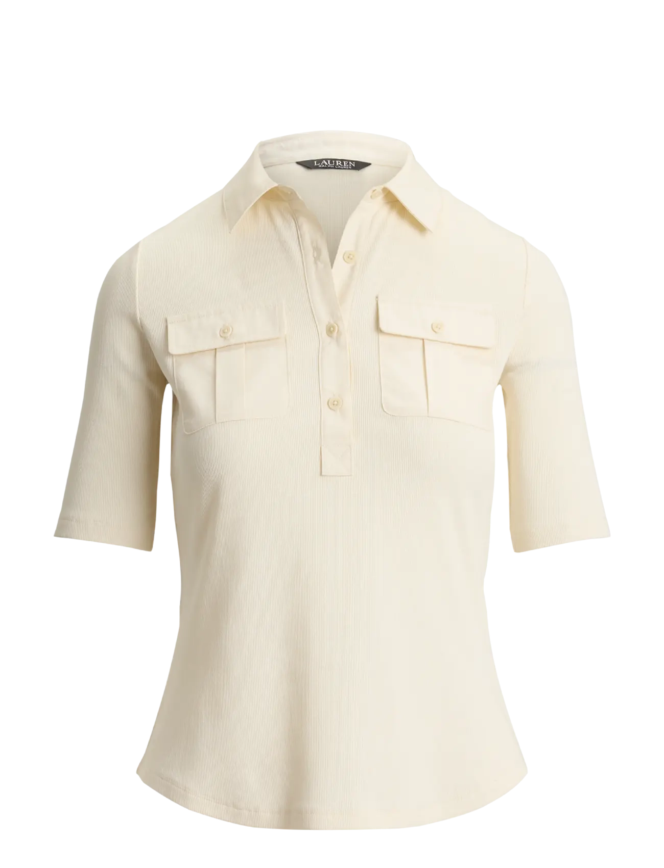 Lauren Ralph Lauren Rib-Knit Elbow-Sleeve Collared Top - Kleidung - MASCARPONE CREAM / cream