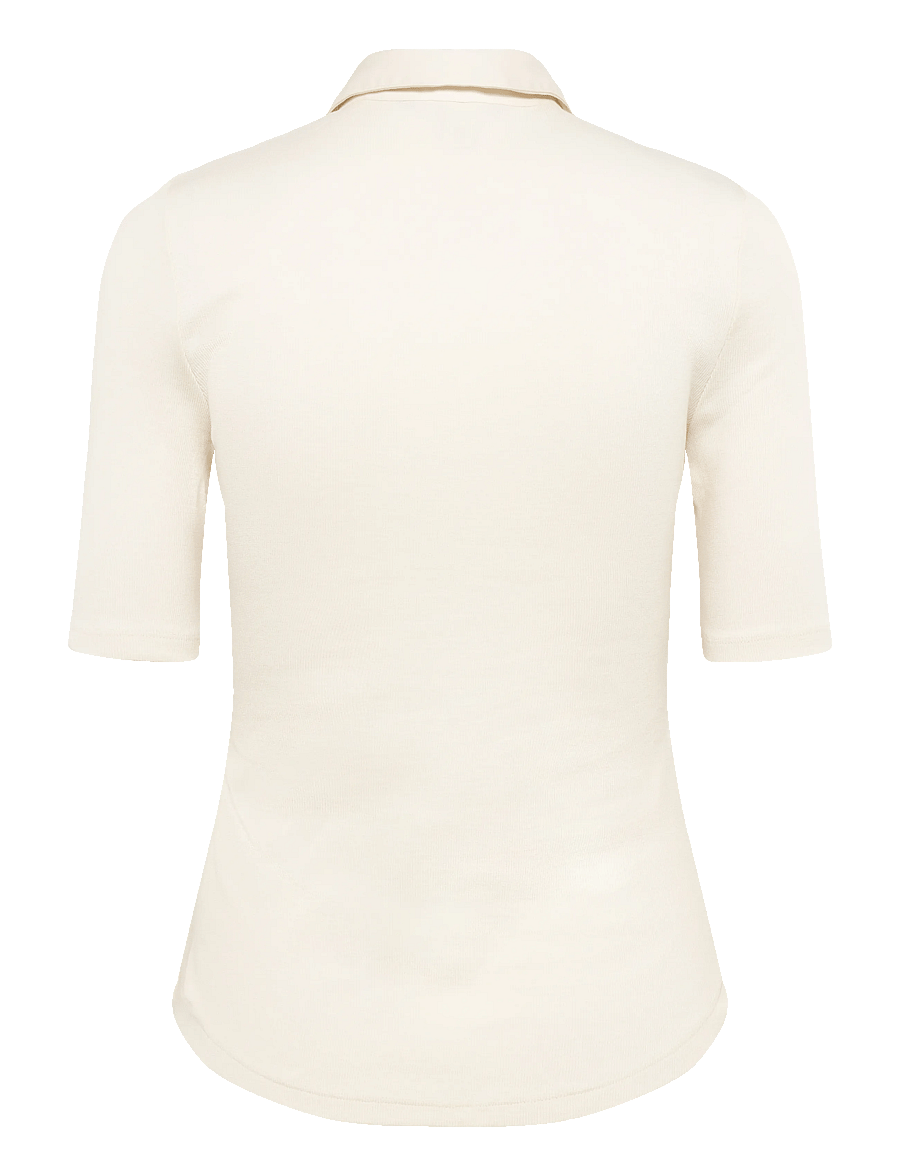 Lauren Ralph Lauren - Rib-Knit Elbow-Sleeve Collared Top - t-shirts - mascarpone cream - 2