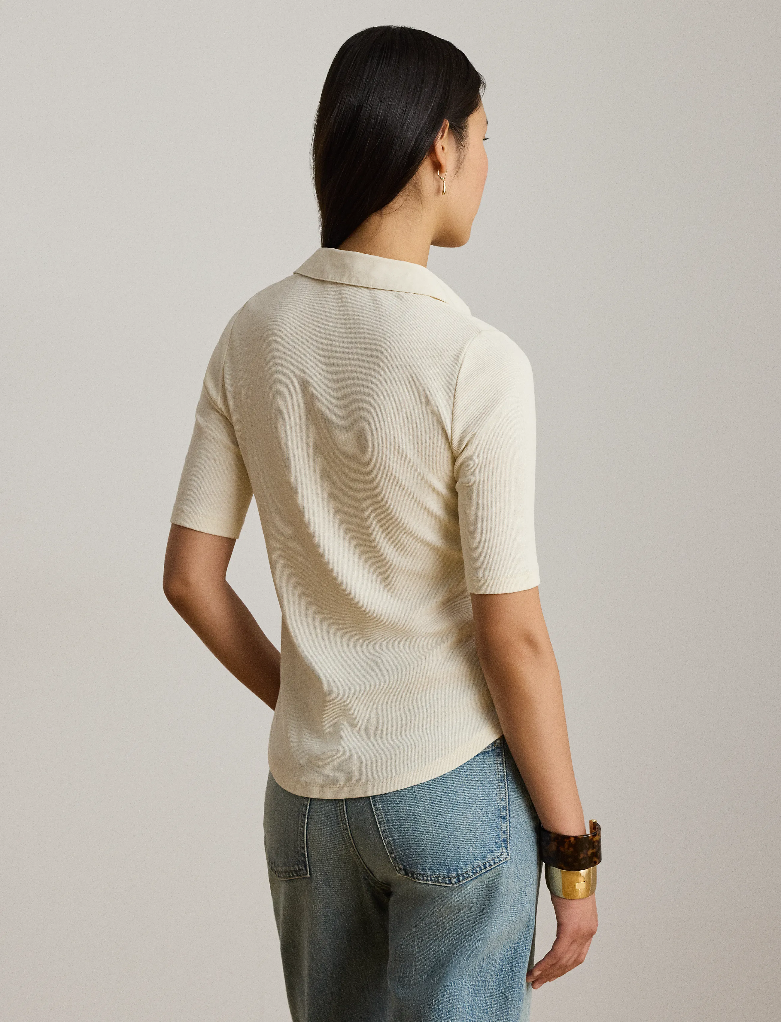 Lauren Ralph Lauren Rib-Knit Elbow-Sleeve Collared Top blusar dam – bild 8