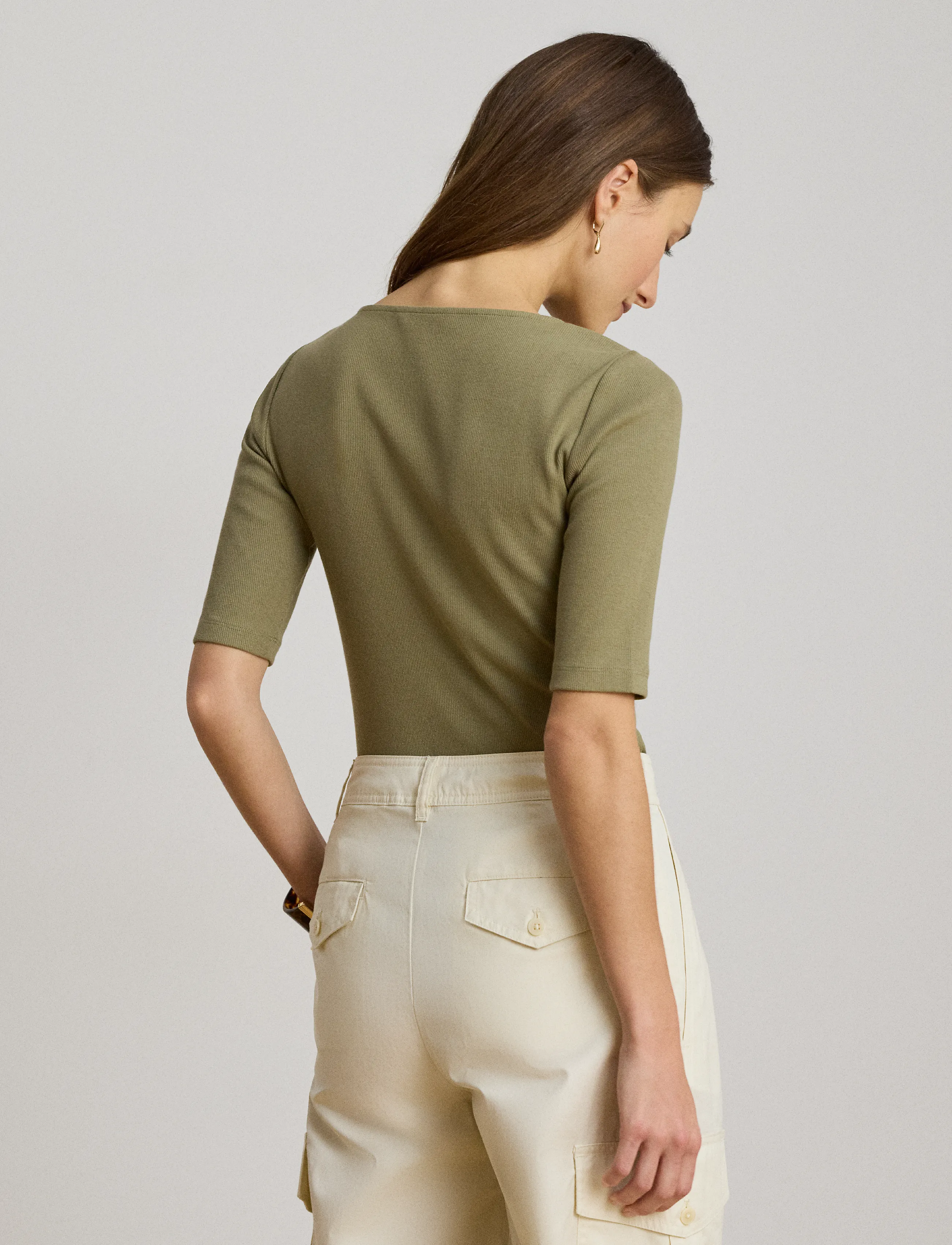 Lauren Ralph Lauren - Lace-Trim Rib-Knit Cotton-Blend Top - t-shirts - light agave - 2