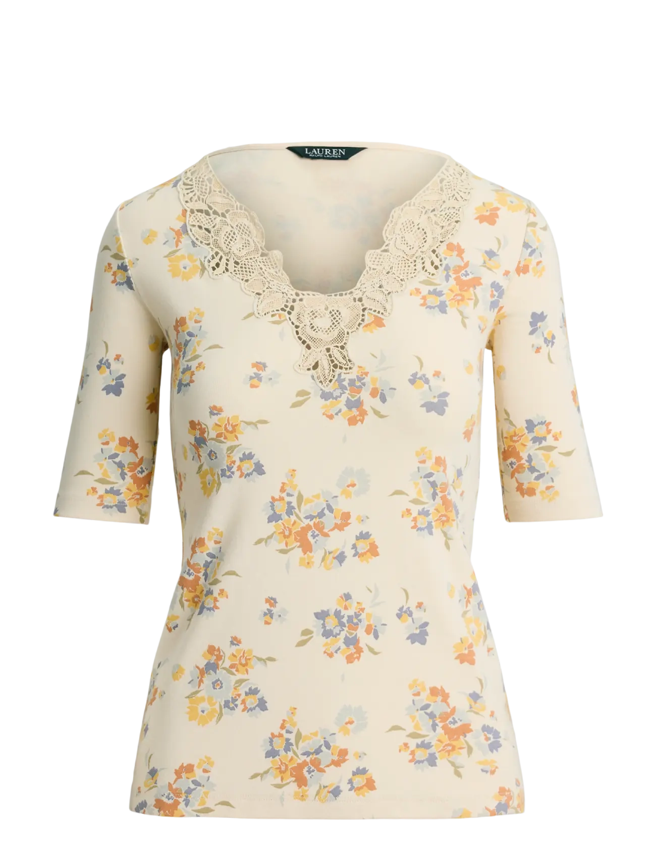 Lauren Ralph Lauren Floral Lace-Trim Rib-Knit Top - Blouses - CREAM MULTI / cream