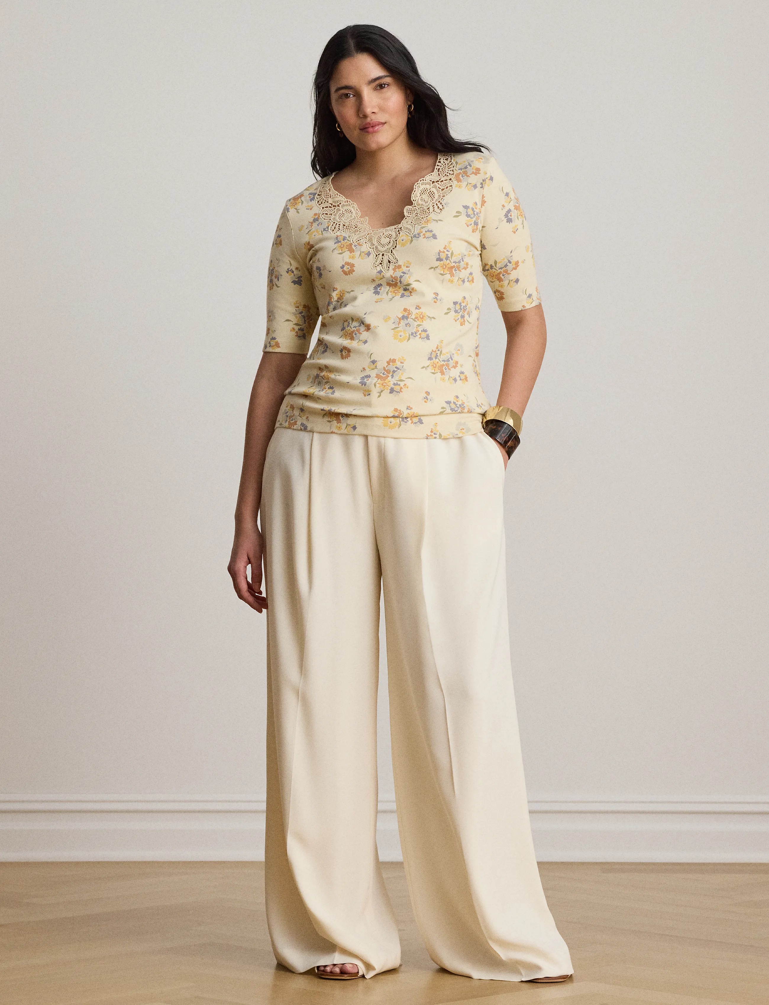 Lauren Ralph Lauren Floral Lace-Trim Rib-Knit Top blusar dam – bild 8