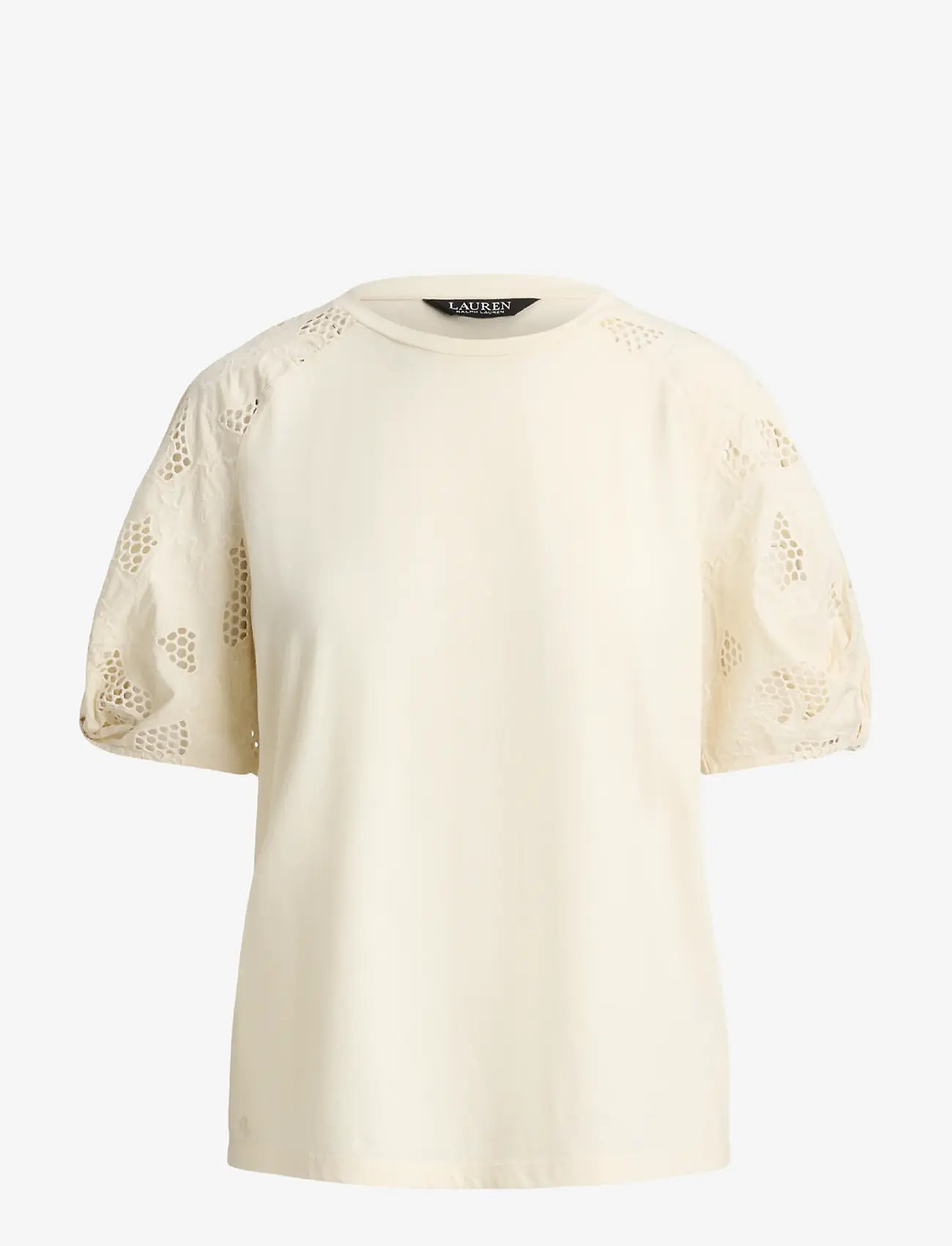 Lauren Ralph Lauren - Eyelet-Bubble-Sleeve Cotton Top - t-shirts - mascarpone cream - 1