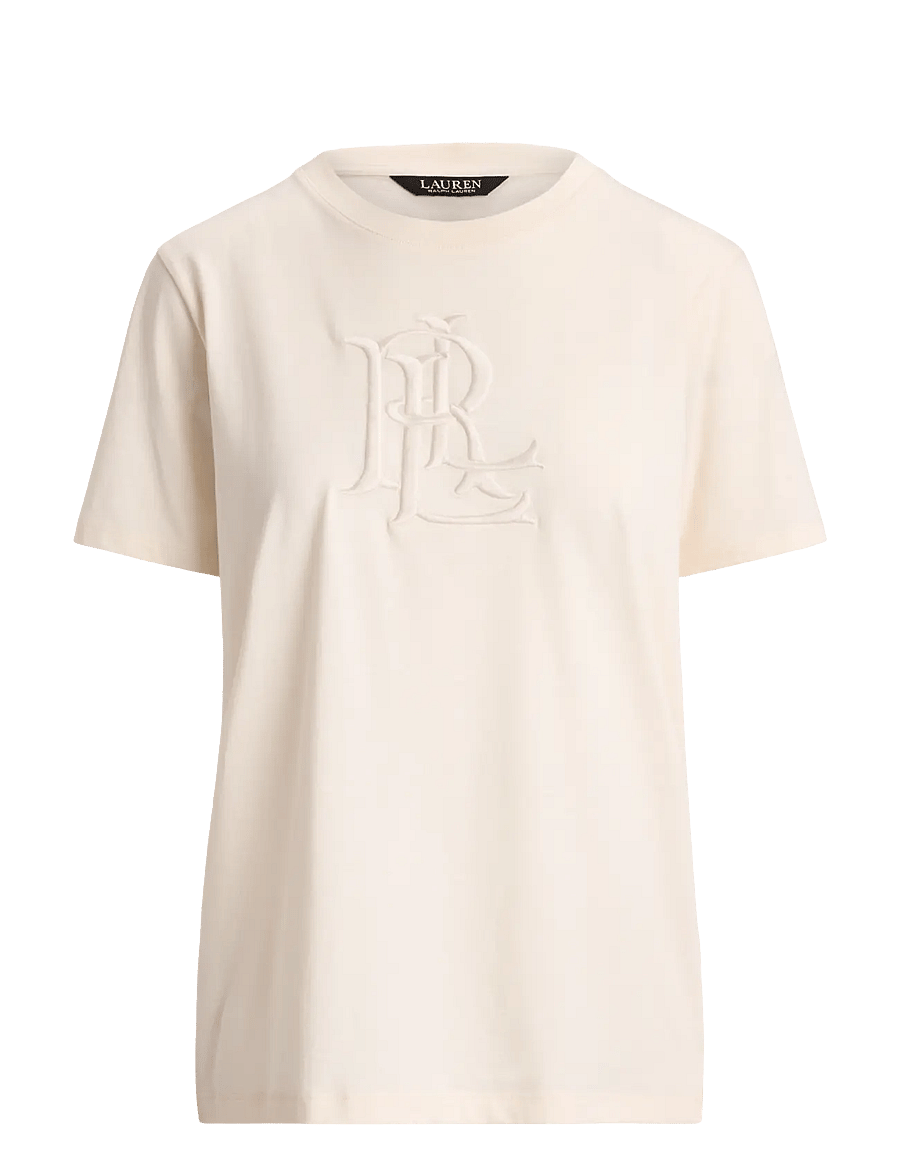 Lauren Ralph Lauren - Embroidered-Logo Cotton Jersey Tee - t-shirts - mascarpone cream - 0