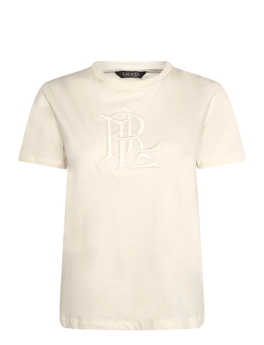Lauren Ralph Lauren - Embroidered-Logo Cotton Jersey Tee - t-shirts - mascarpone cream - 2