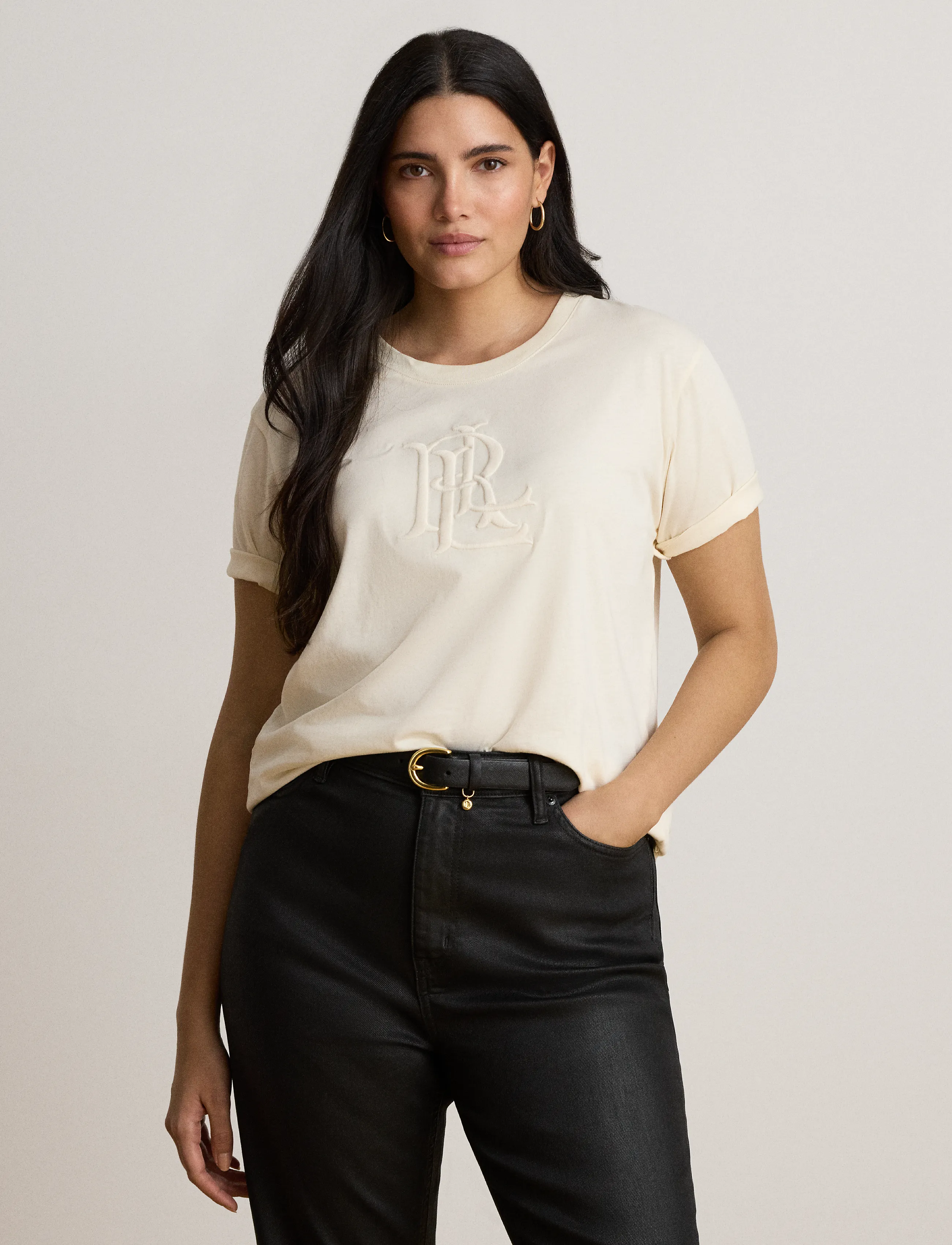 Lauren Ralph Lauren Embroidered-Logo Cotton Jersey Tee - Ralph Lauren - MASCARPONE CREAM / cream