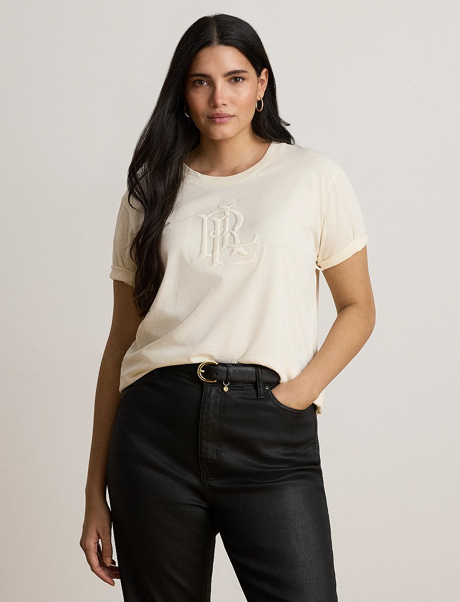 Lauren Ralph Lauren - Embroidered-Logo Cotton Jersey Tee - t-shirts - mascarpone cream - 1