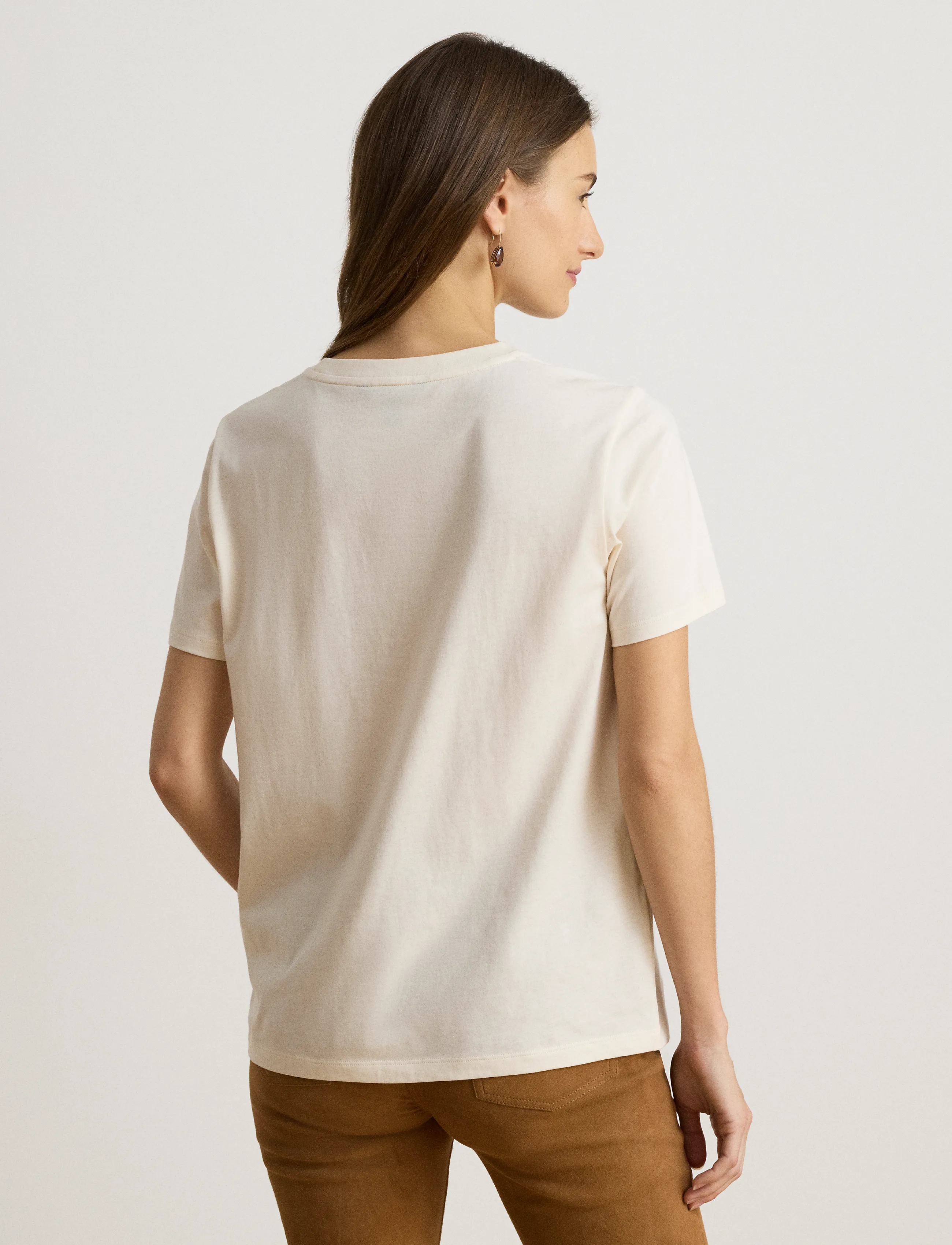 Lauren Ralph Lauren - Embroidered-Logo Cotton Jersey Tee - t-shirts - mascarpone cream - 1