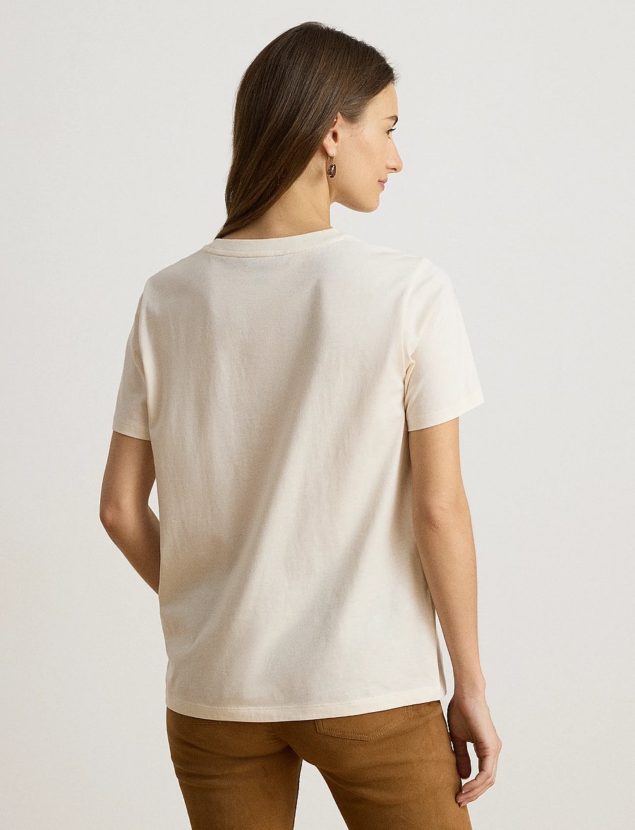 Lauren Ralph Lauren - Embroidered-Logo Cotton Jersey Tee - t-shirts - mascarpone cream - 1