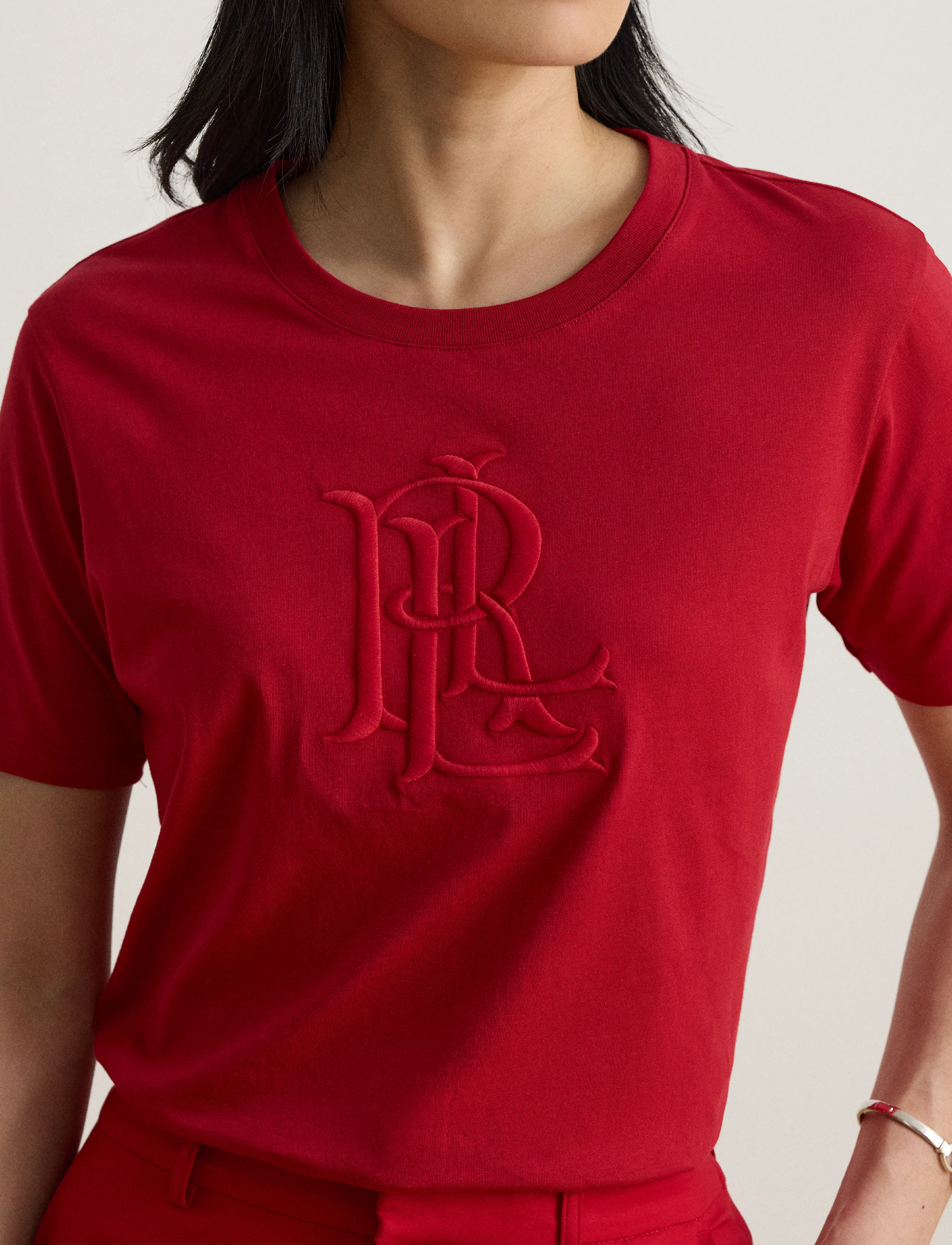 Lauren Ralph Lauren - Embroidered-Logo Cotton Jersey Tee - t-shirts - ralph red - 3