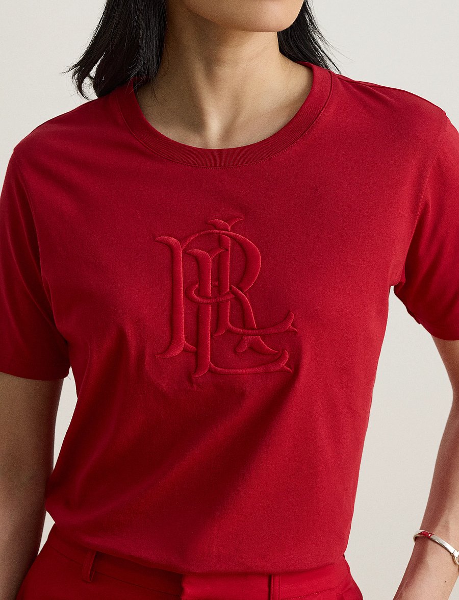 Lauren Ralph Lauren - Embroidered-Logo Cotton Jersey Tee - t-shirts - ralph red - 3