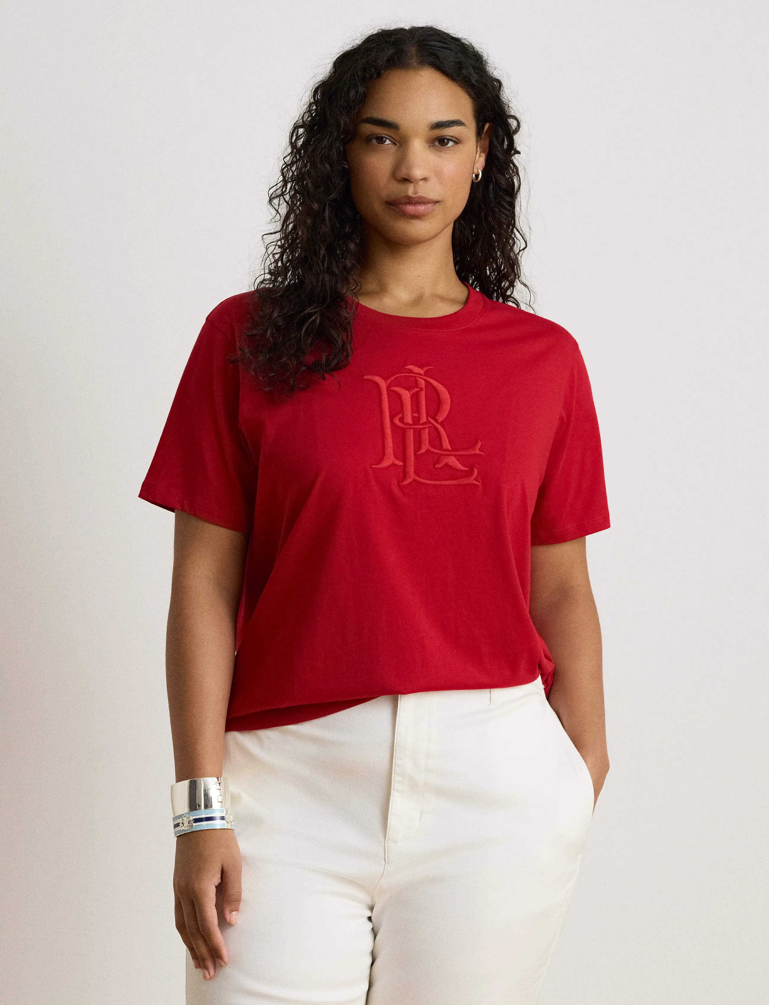Lauren Ralph Lauren - Embroidered-Logo Cotton Jersey Tee - t-shirts - ralph red - 5