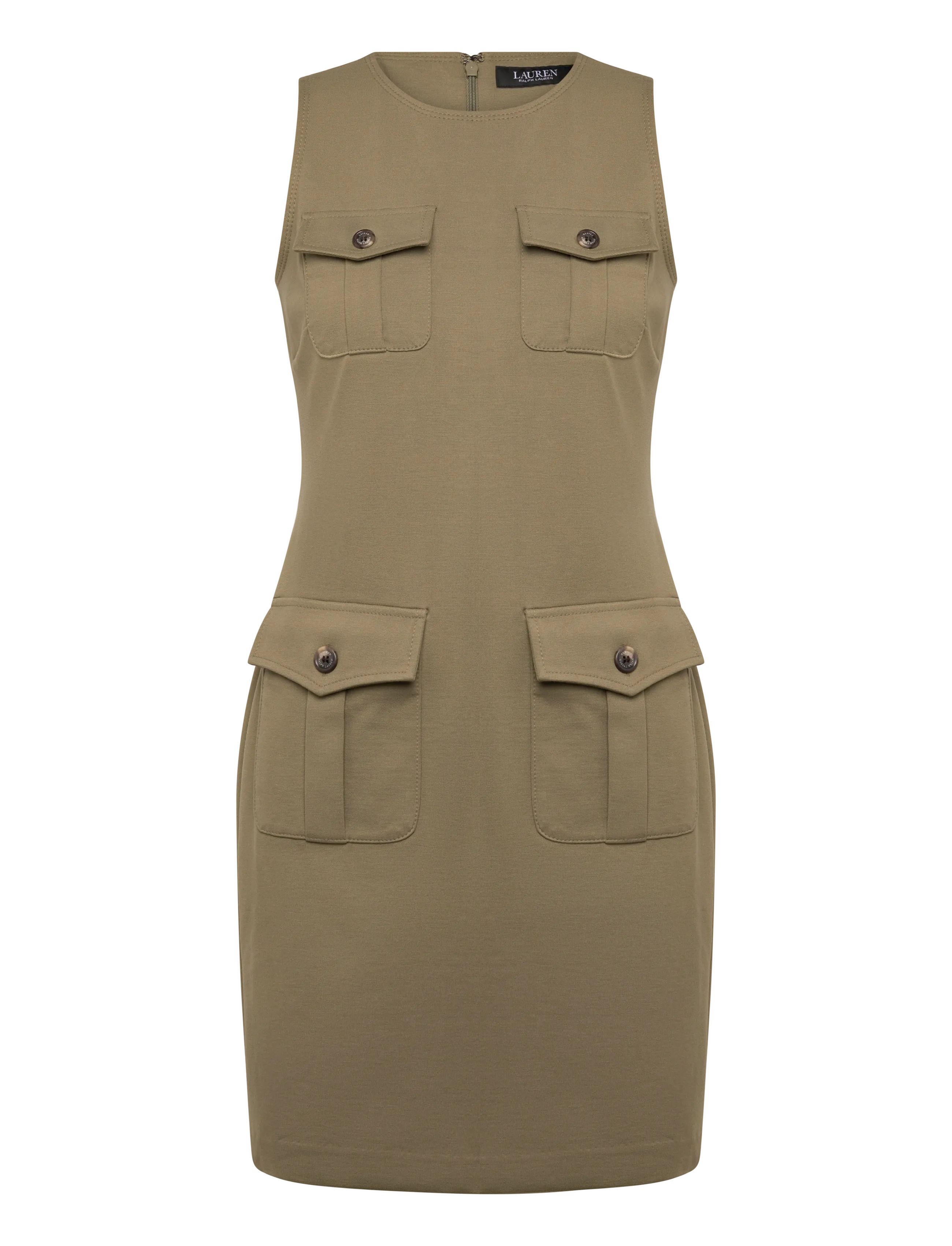 Lauren Ralph Ponte Sleeveless Sheath Dress, 32, Dresses, Khakigrün - Short Frauen