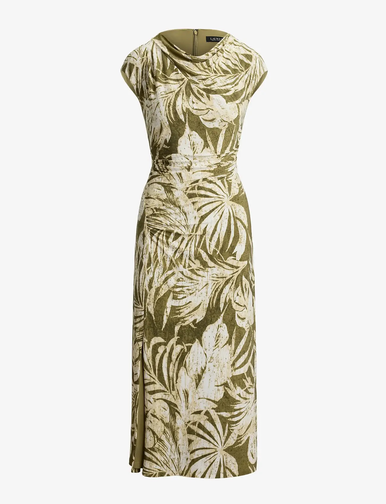 Lauren Ralph Lauren - Palm-Frond-Print Jersey Cowlneck Dress - sommerkjoler - olive multi - 1