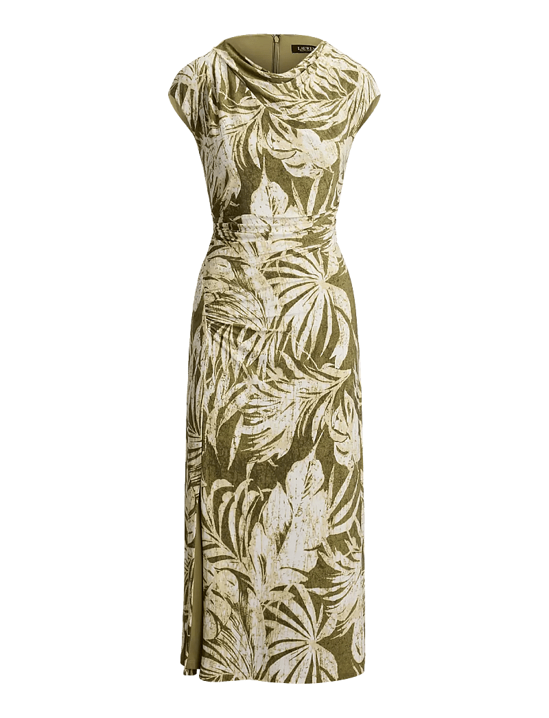 Lauren Ralph Lauren - Palm-Frond-Print Jersey Cowlneck Dress - sommerkleider - olive multi - 1