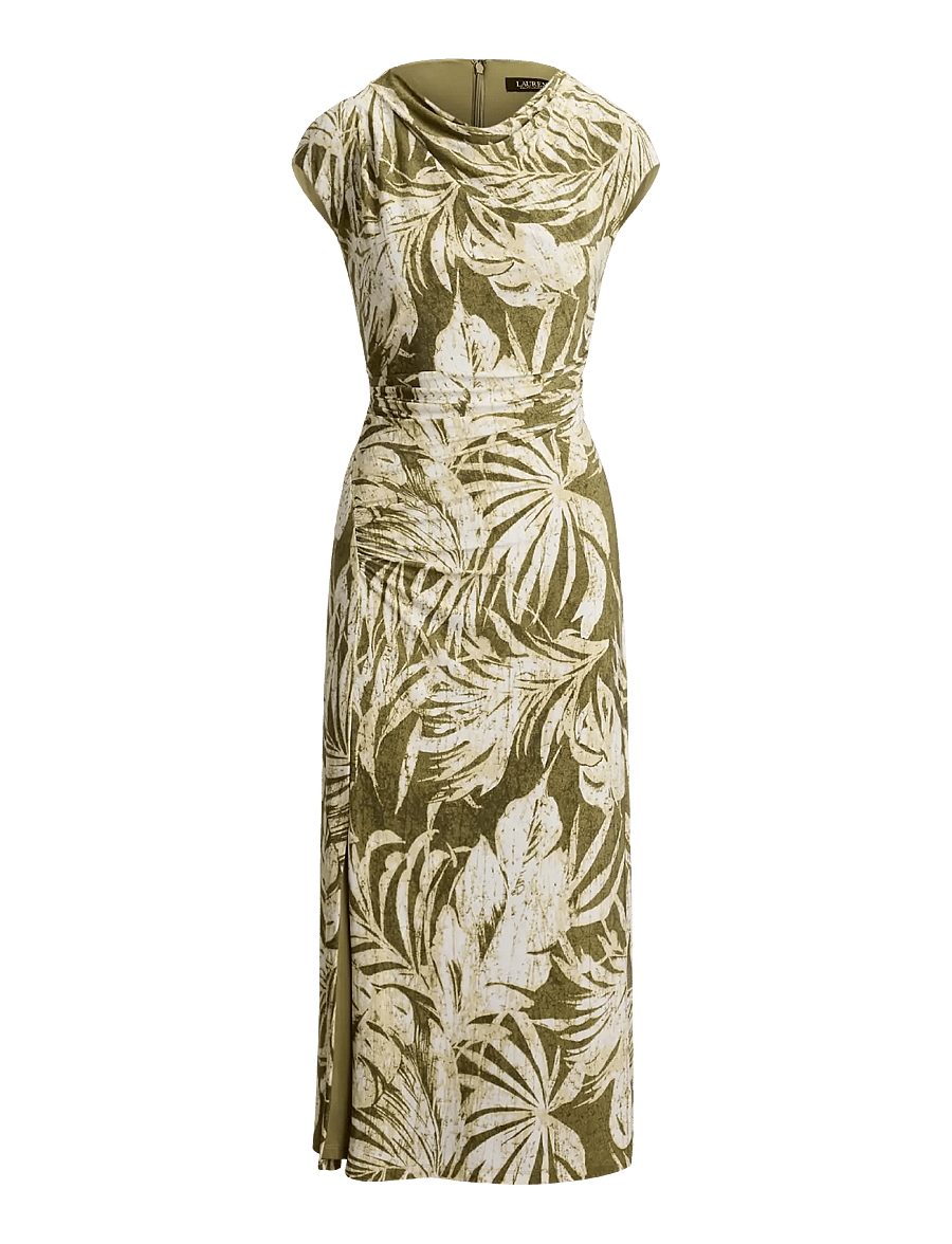 Lauren Ralph Lauren - Palm-Frond-Print Jersey Cowlneck Dress - sommerkjoler - olive multi - 1