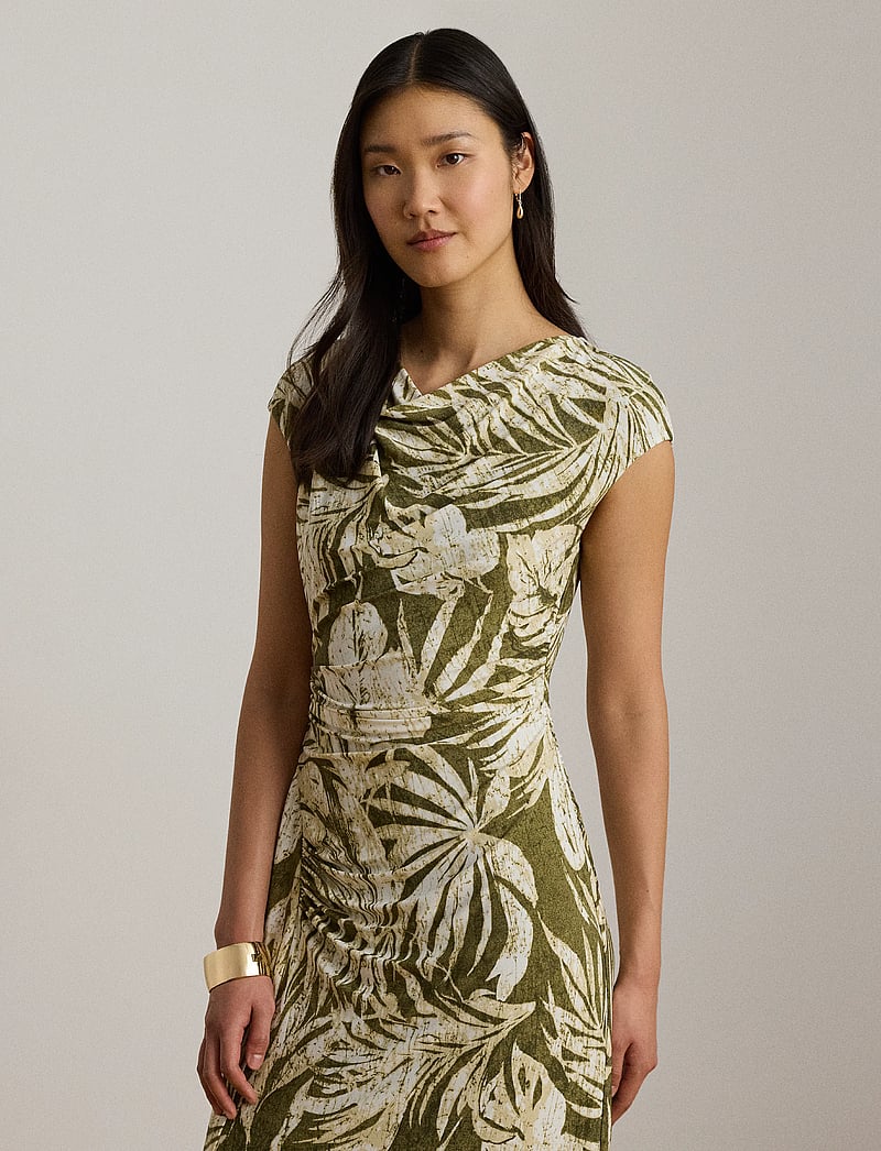 Lauren Ralph Lauren - Palm-Frond-Print Jersey Cowlneck Dress - sommerkleider - olive multi - 5